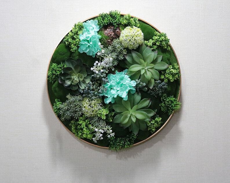 Unique Realistic 3D Rustic Faux Artificial Succulents Living Wall Art