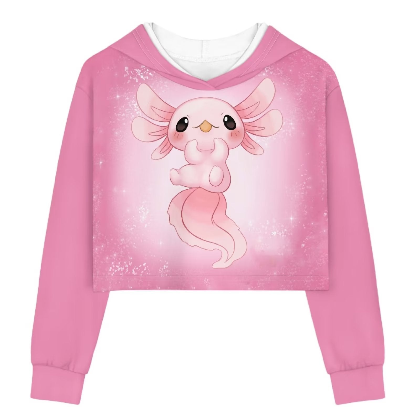 FKELYI Hippie Axolotl Crop Tops Hoodies Kids Size 9-10 Years Elastic Casual Long Sleeve Sweatshirts for Girls Lightweight Sports Hooded Pullover