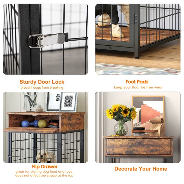 Dog Crate Furniture for Small Dogs， Wood Dog Crate with Drawer
