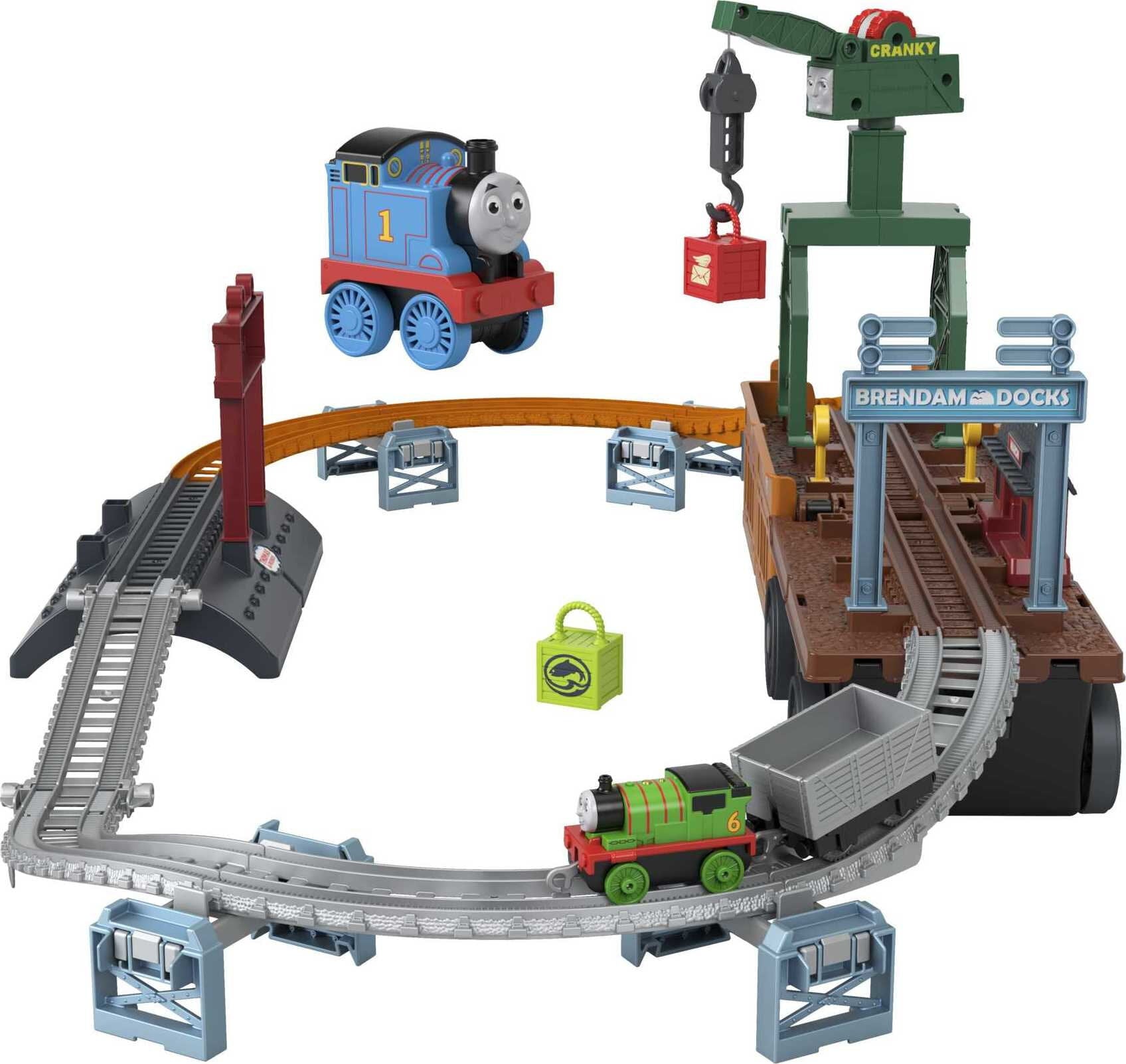 Thomas and Friends Push-Along Train and Track Set for Kids 2-in-1 Transforming Thomas Playset with Storage and Working Crane for Ages 3+ Years