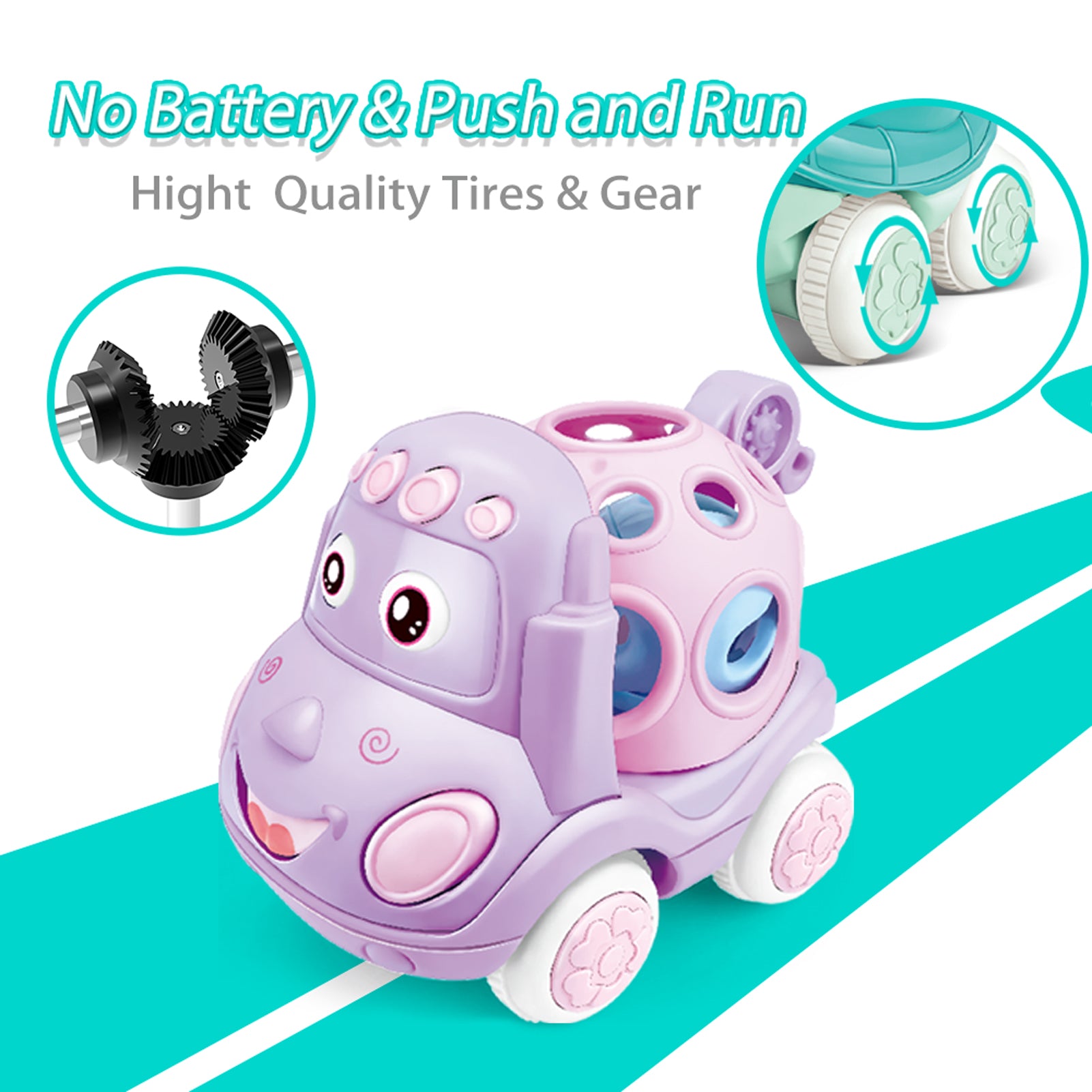 Baby Toy Cars for 1 Year Old， Toddler Soft Trucks Rattle Infant Toy 6-12 Months Boy Girl， 3 Pack Friction Powered Vehicle First Birthday for Kids