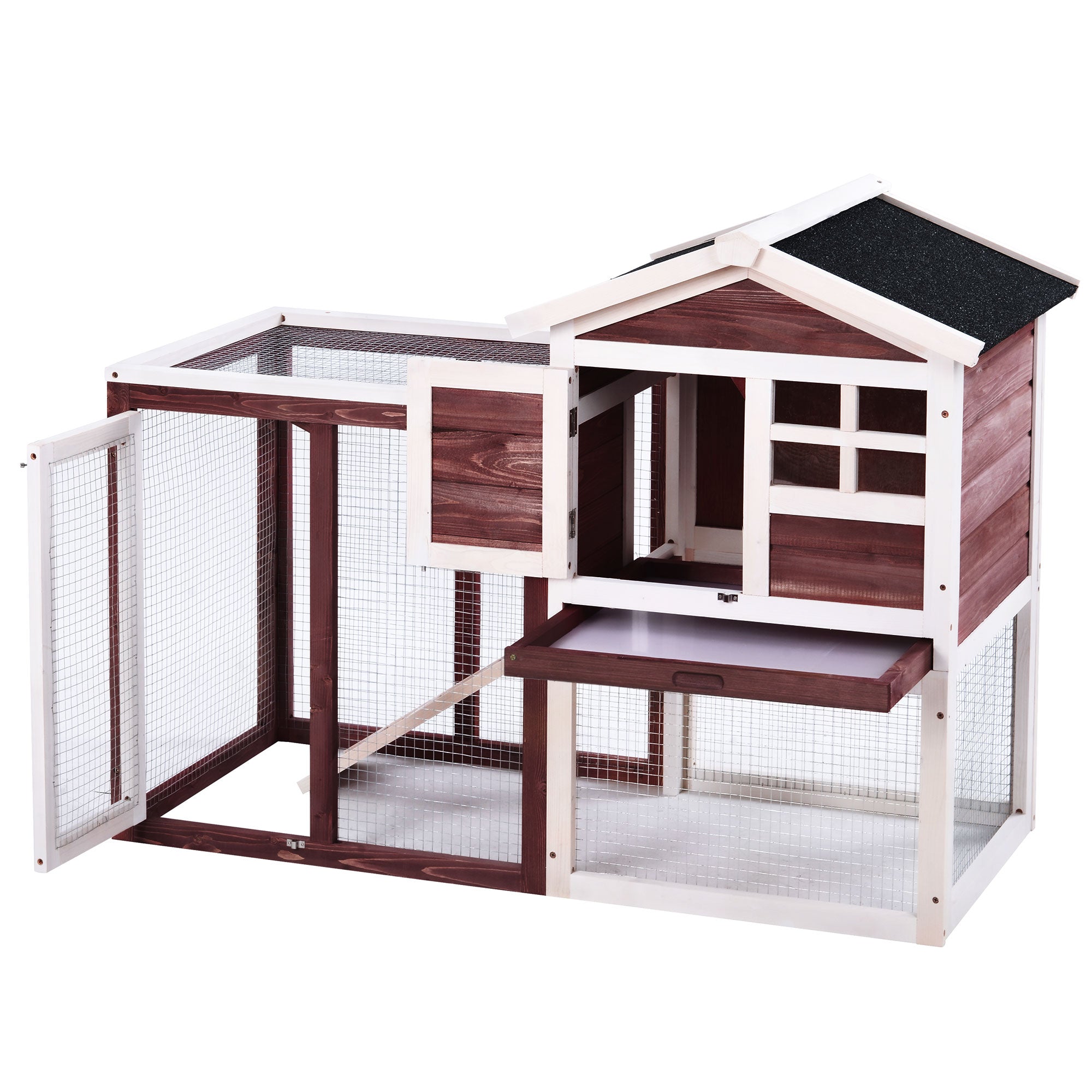 CoSoTower Upgrade Natural Wood House Pet Supplies Small Animals House Rabbit Hutch，Auburn+White