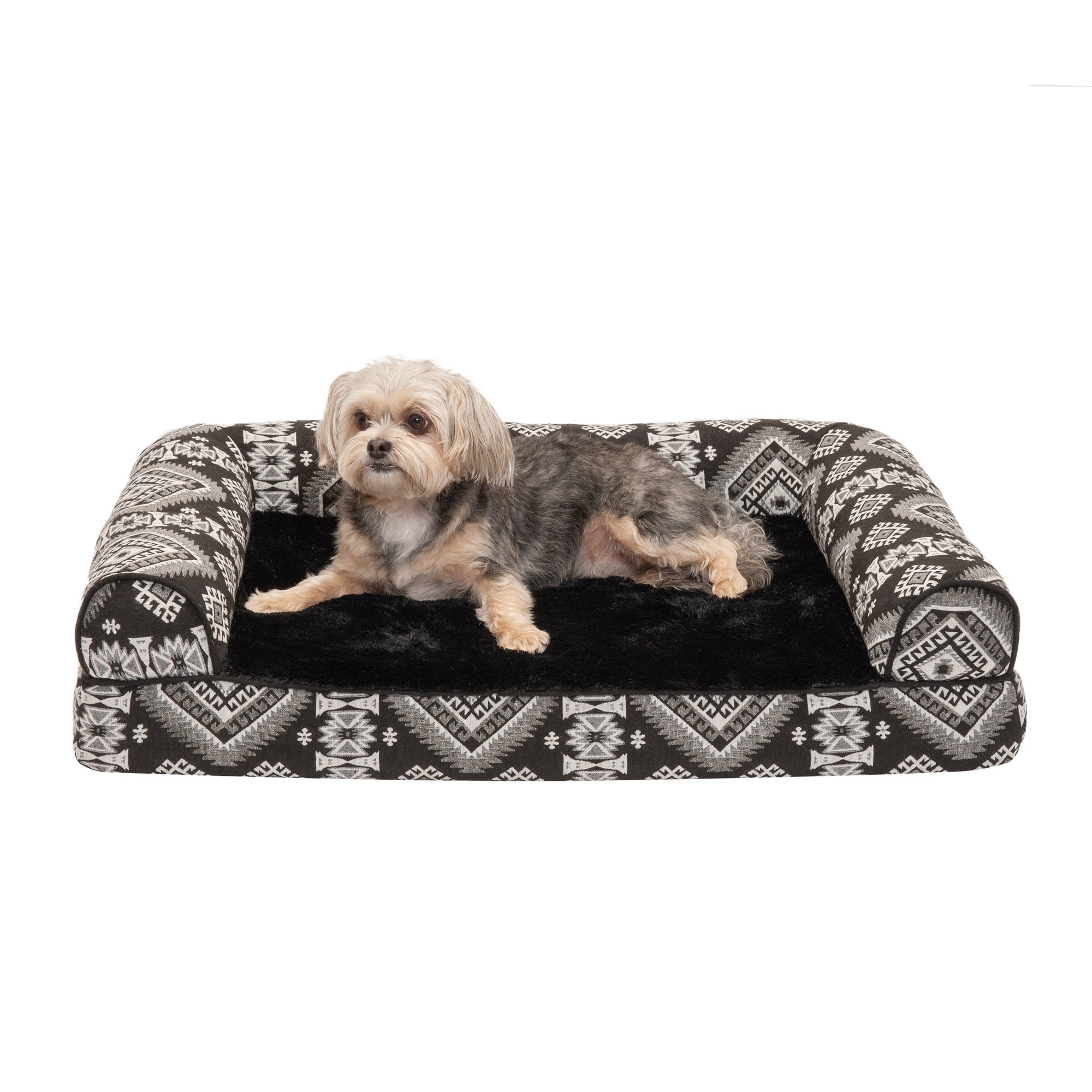 FurHaven Pet Product | Memory Foam Southwest Kilim Sofa Pet Bed for Dogs and Cats - Black Medallion， Medium