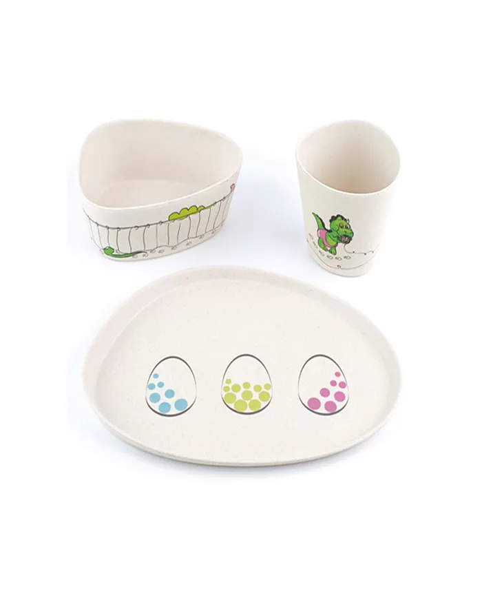 Peterson Housewares Bamboo Fibre Kids Dinnerware Dinosaur Set， 3 Piece