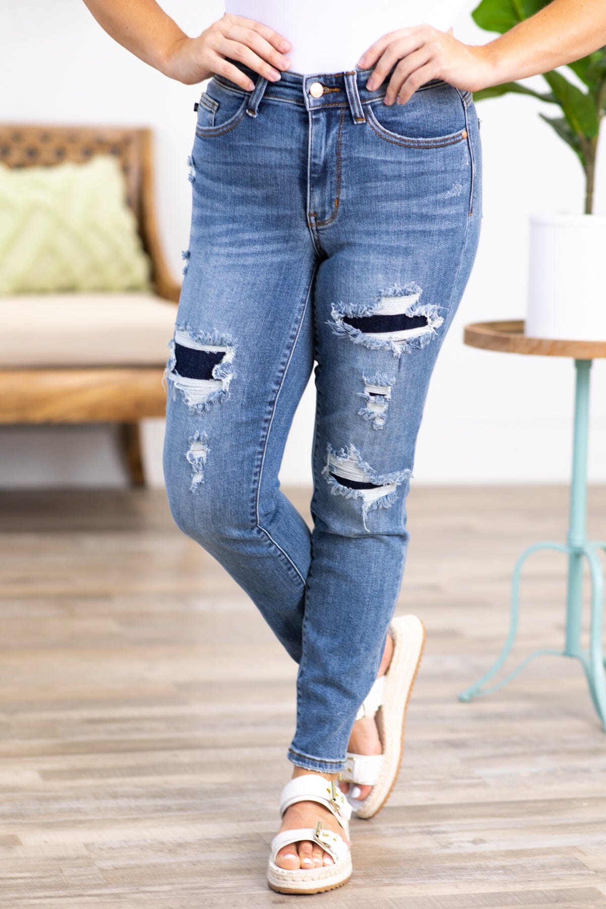 Judy Blue Navy Patch Distressed Jeans
