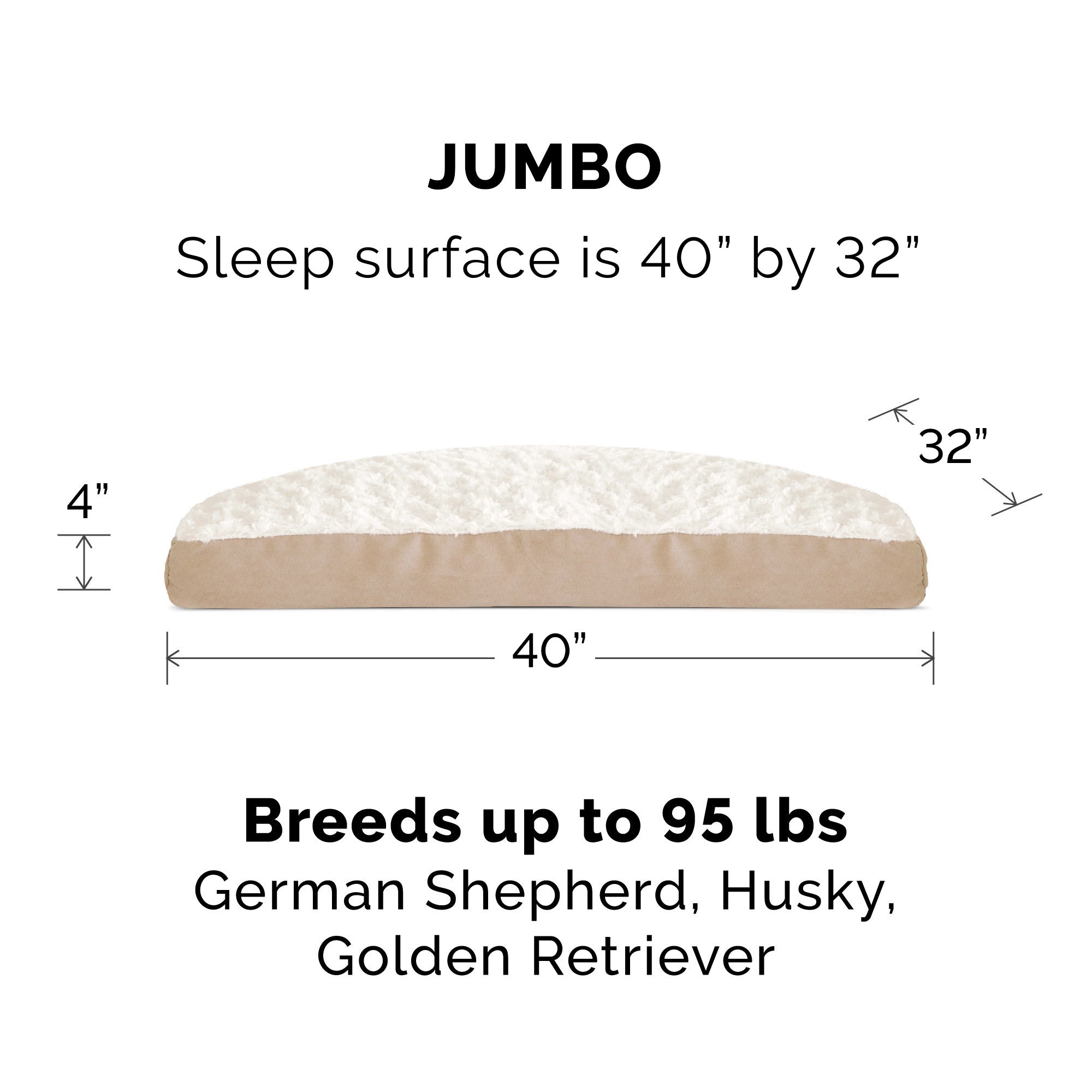 FurHaven | Deluxe Plush Pillow Pet Bed for Dogs and Cats， Cream， Extra Large