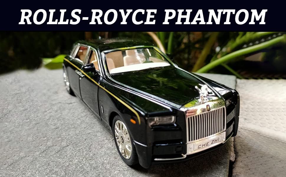 Cocobaby Upgrade Version -Exquisite car Model 1/24 Rolls-Royce Phantom Model Car，Zinc Alloy Pull Back Toy car with Sound and Light for Kids Boy Girl Gift. (Black-Black)