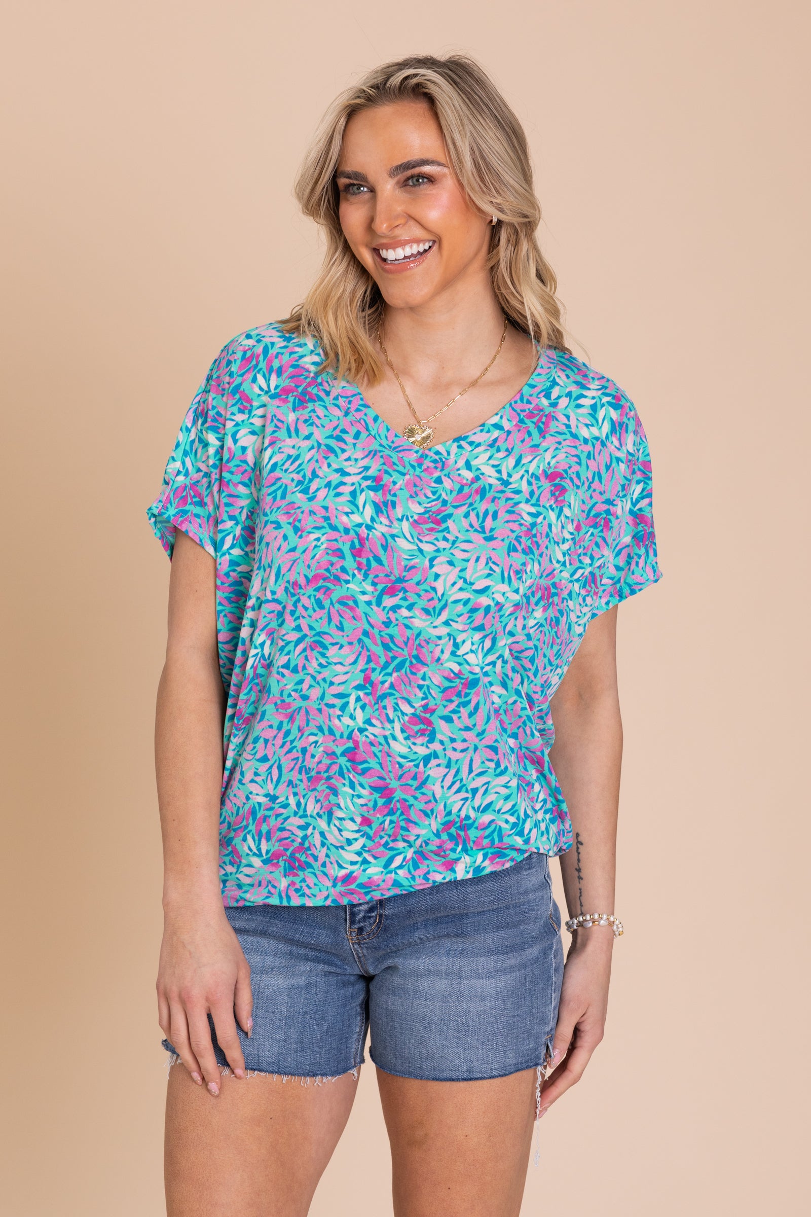 Mint Printed Dolman Sadie Wrinkle Free Top