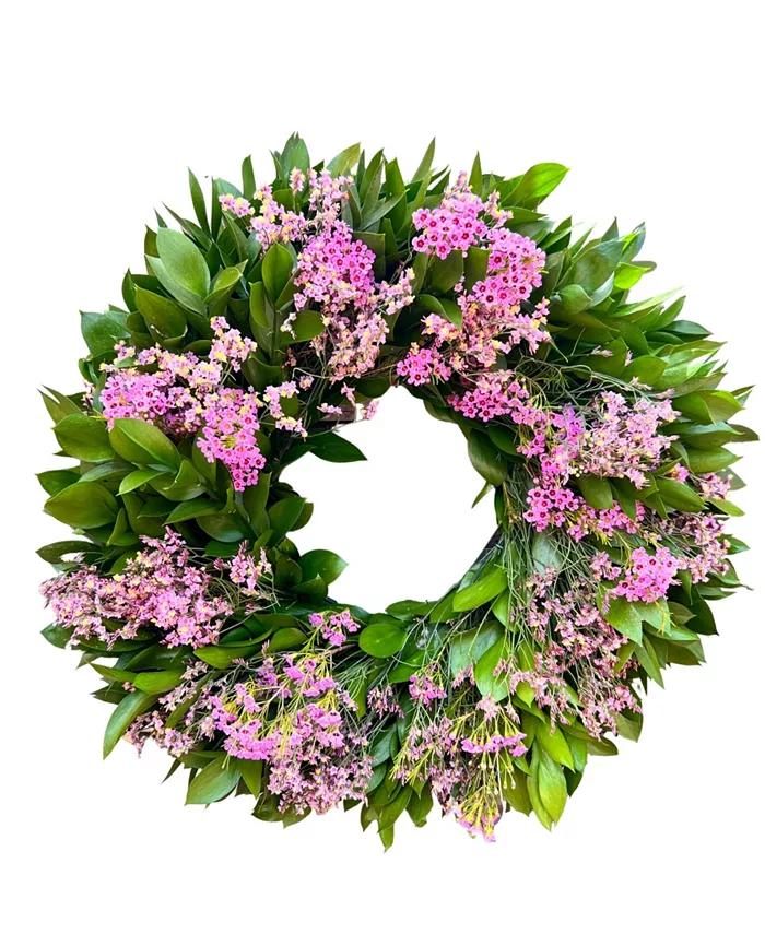 GreenishBlu Real Ruscus， Misty Limonium Fresh Spring Wreath， 20