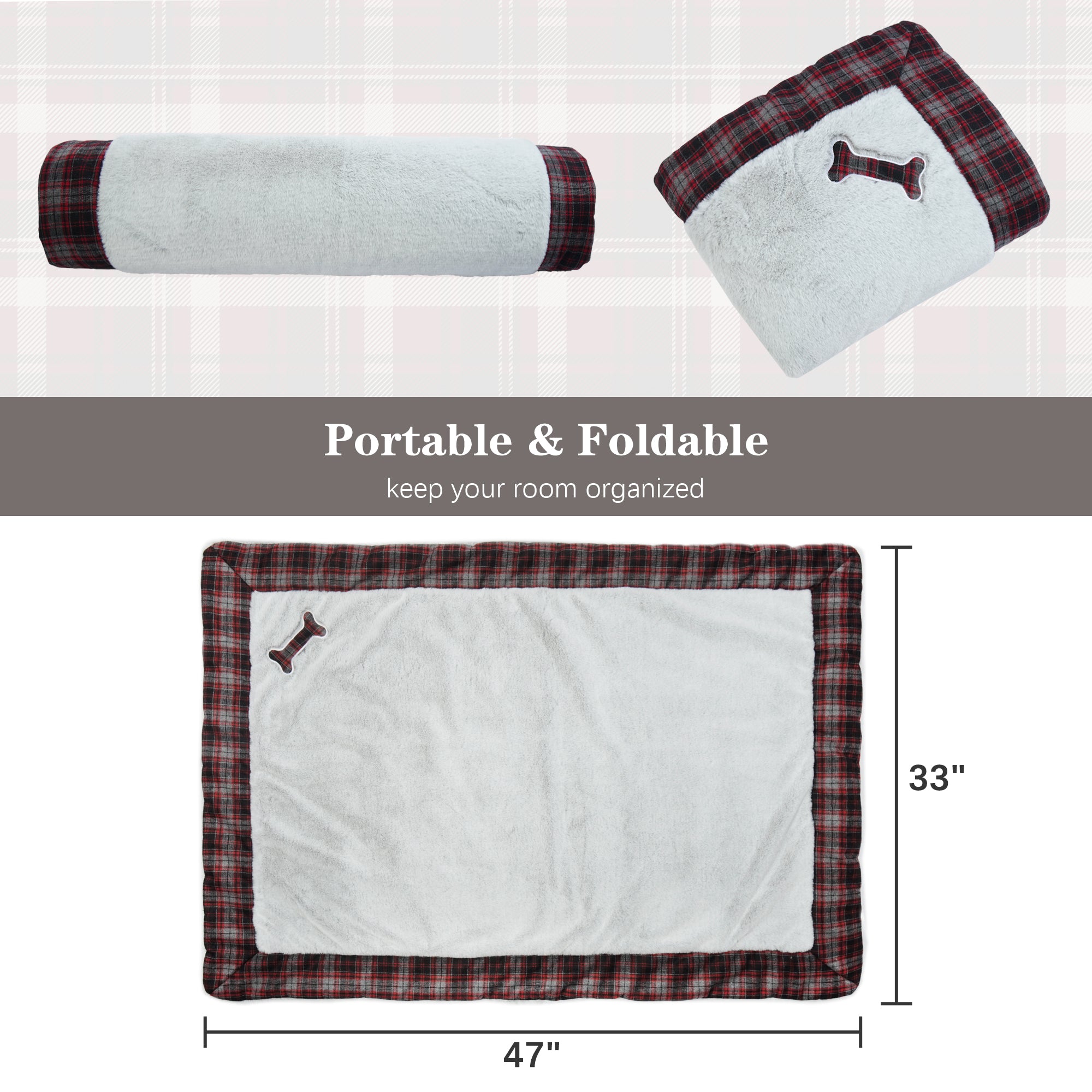 PUMYPOREITY Dog Bed Mat， Dog Crate Pad， Dog beds for Large Dogs Cats， Plush Pet Beds， Dog Kennel Pad， Super Soft， Washable