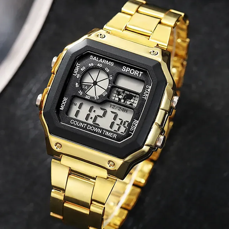 LIUYANGTIAN Luxury Stainless Steel Strap Sport Watches Men Military Digital Watches Waterproof Clock LED Men's Sport Wristwatch