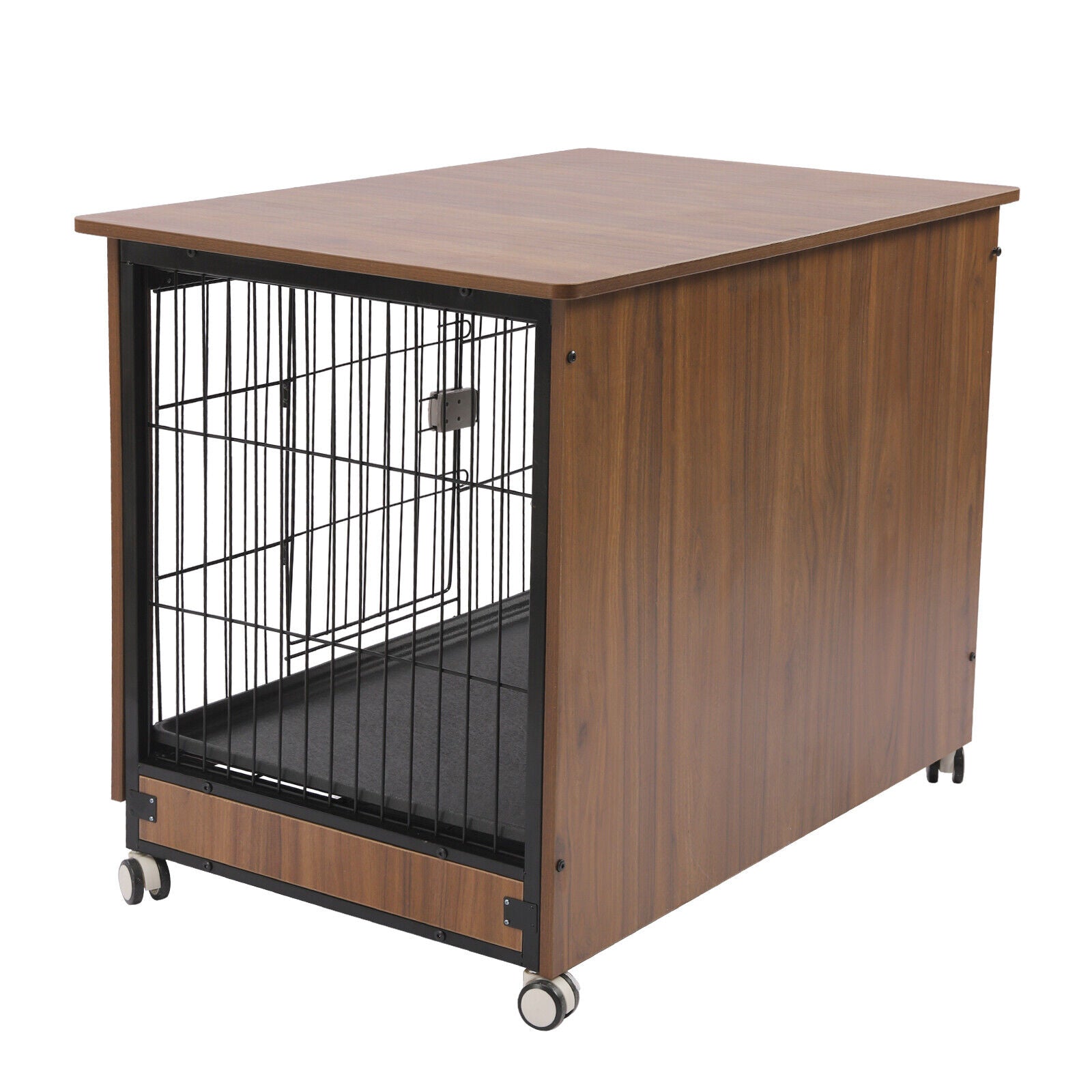 Miumaeov Heavy Duty Dog Crate Furniture Hard-Sided Furniture Style Cage Dog Crates for Large Dogs with Lockable Caster Wheels and Removable Tray Indoor Dog Kennel 38.6 x 25.2 x 30.1in