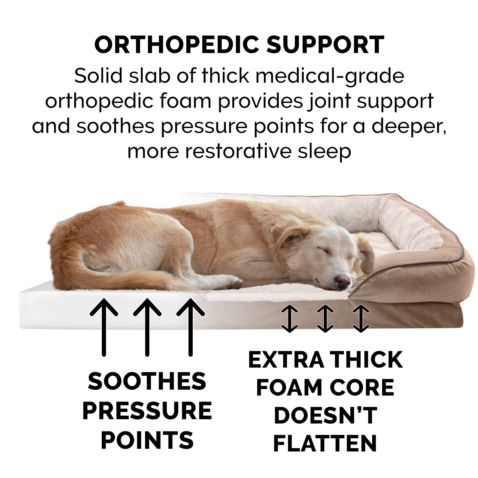 FurHaven Pet Products | Full Support Orthopedic Perfect Comfort Velvet Waves Sofa Pet Bed Dogs and Cats - Brownstone， Medium