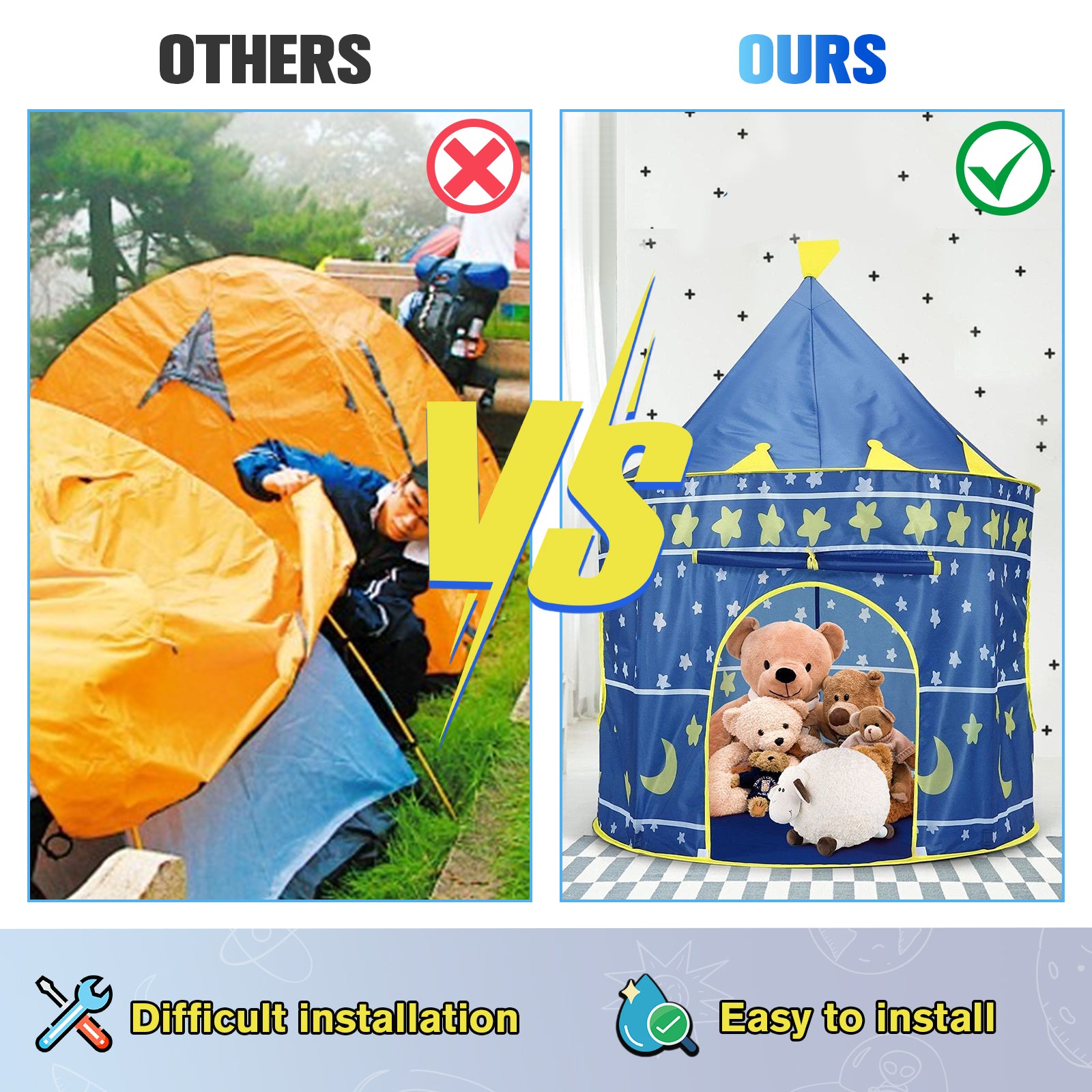Kids Playing Tents, Foldable Children Yurt Indoor Castle Tent, Large Space Portable Toddler Indoor and Outdoor Playhouse for Kids, Durable Kids Playing Tents for camping, picnics, sleepovers Pink