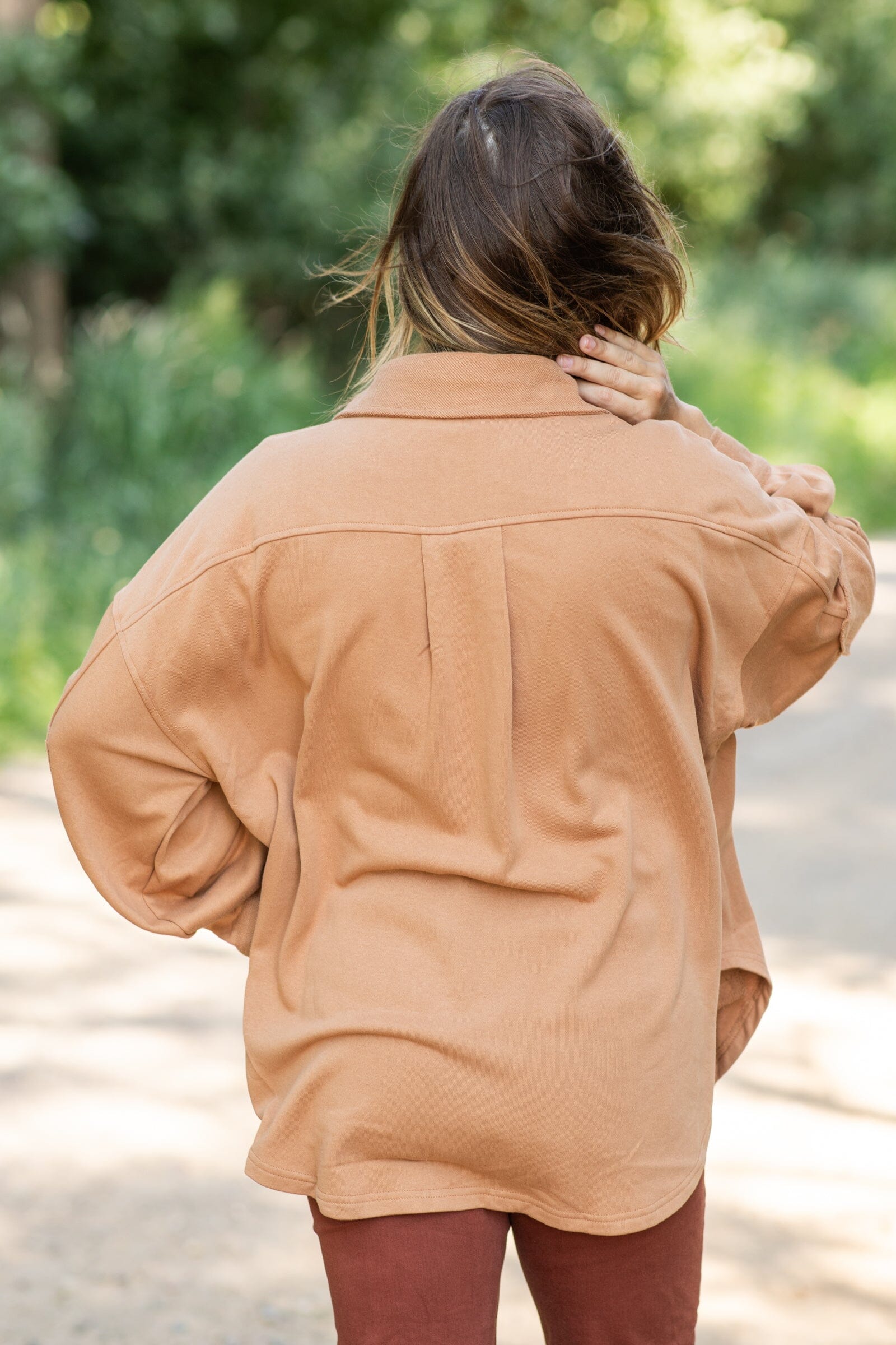 Cinnamon Boyfriend Fit French Terry Shacket