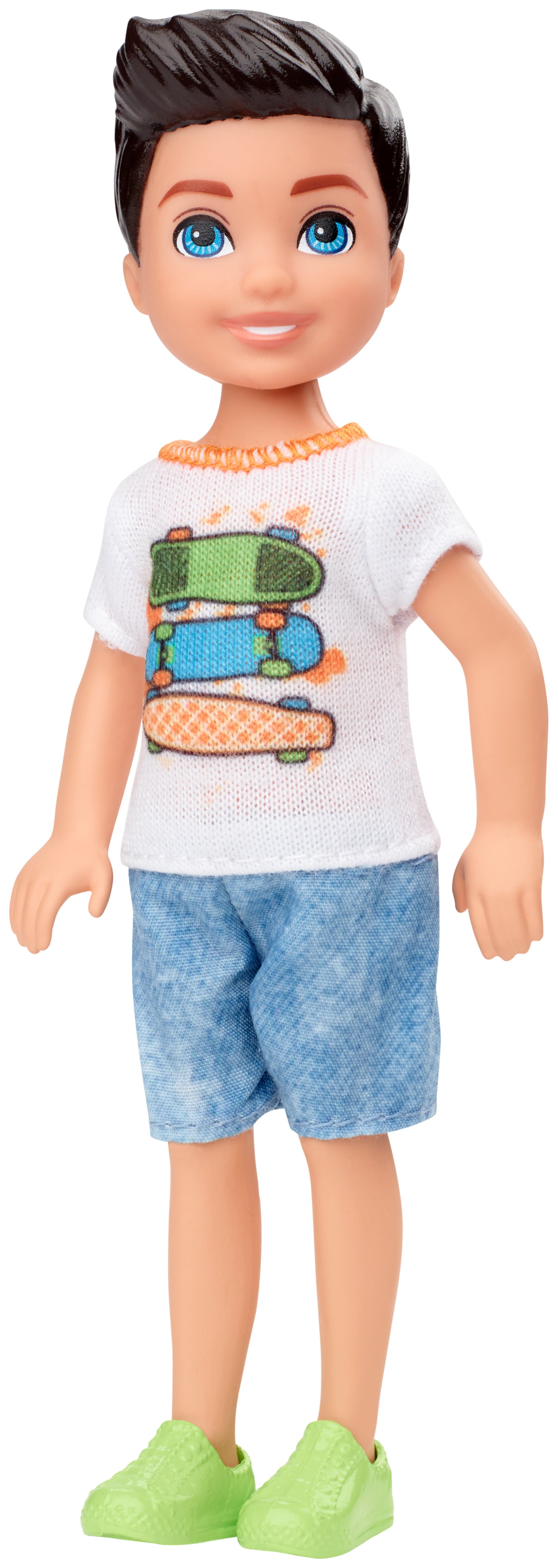 Barbie Club Chelsea Boy Doll (6-Inch Brunette) With Skateboard Shirt And Shorts