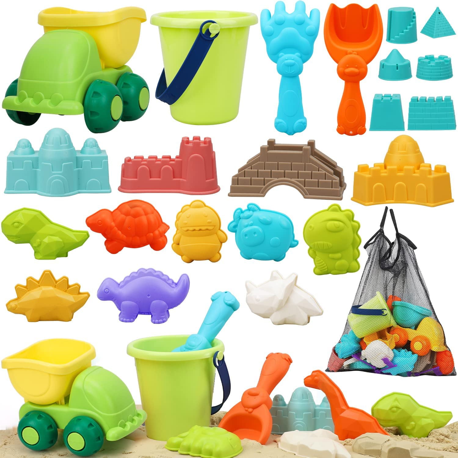 TOY Life Beach Toys for Kids Toddlers - Sand Toys for Kids Toddler, Sandbox Toy for Toddler with Beach Sand Bucket and Shovel, Dino Sand Castle Molds, Travel Beach Toys for Toddlers 3-4-6-7-8-9-10