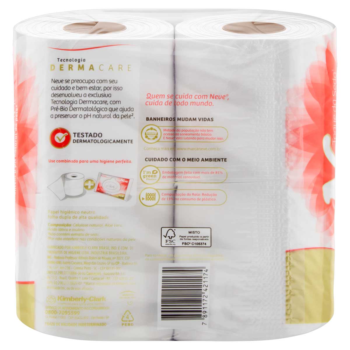 Papel Higienico Folha Dupla Neutro Neve Toque da Seda 30m Pacote 4 Unidades