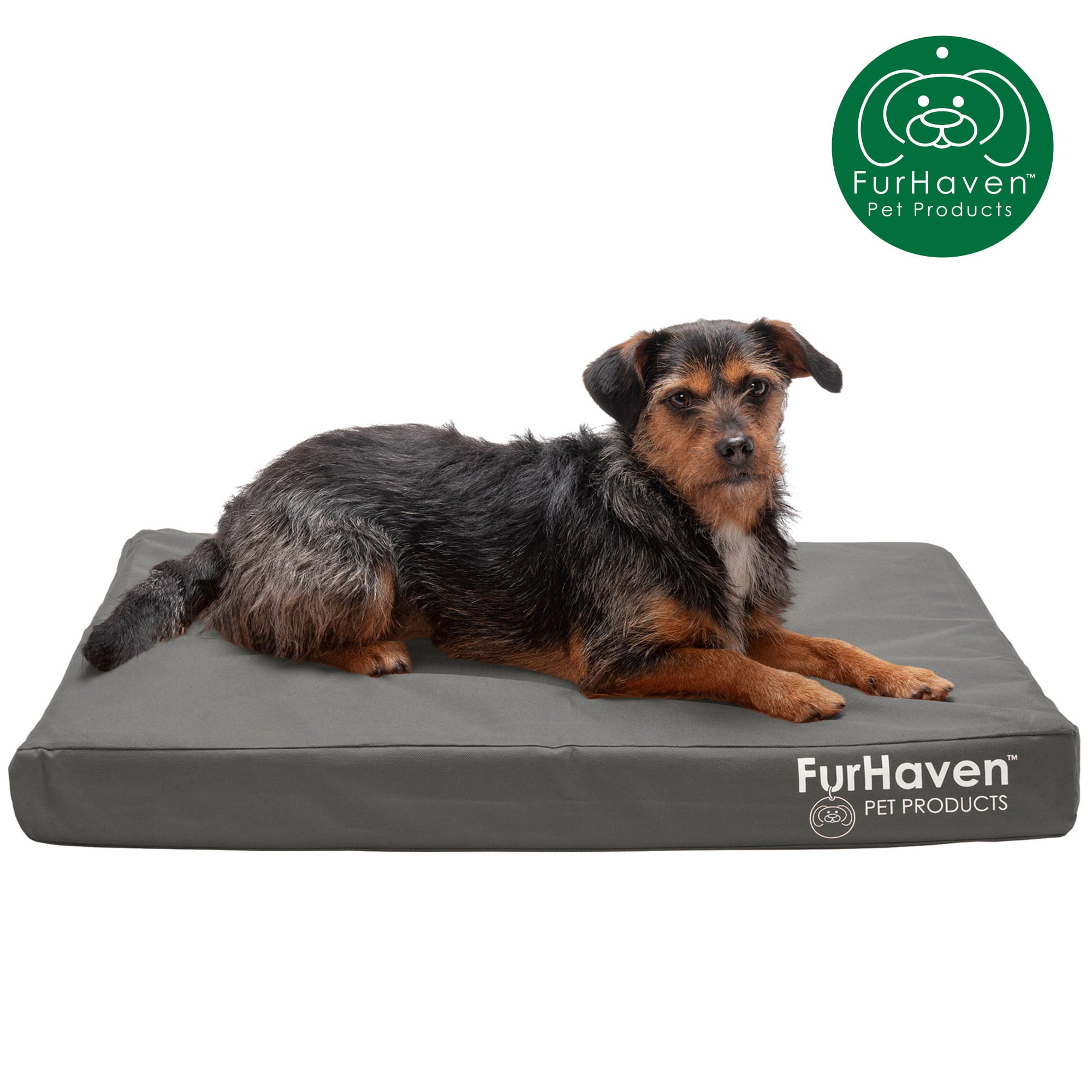 FurHaven Pet Products | Deluxe Cooling Gel Memory Foam Orthopedic Oxford Indoor/Outdoor Water-Resistant Pet Bed for Dogs and Cats， Stone Gray， Medium