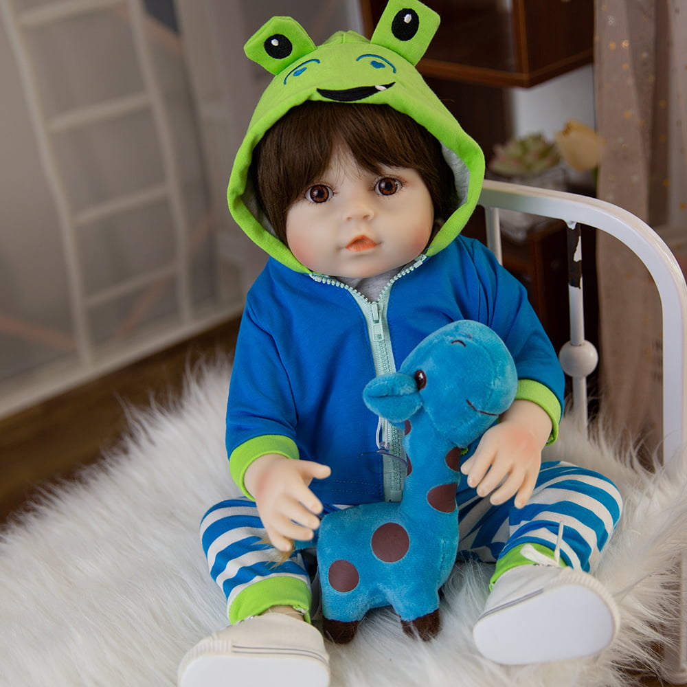 Kuaiyou Reborn Baby Dolls Realistic Handmade Soft Body 22" Silicone Limbs Toddler Gift Sets