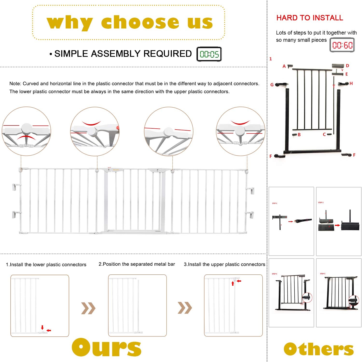 74-Inch Versatile Safety Gate Metal Baby Pet Gate Configurable Dog Barrier - Ideal for Wide Door Openings， Stairways， Doorways (25.39