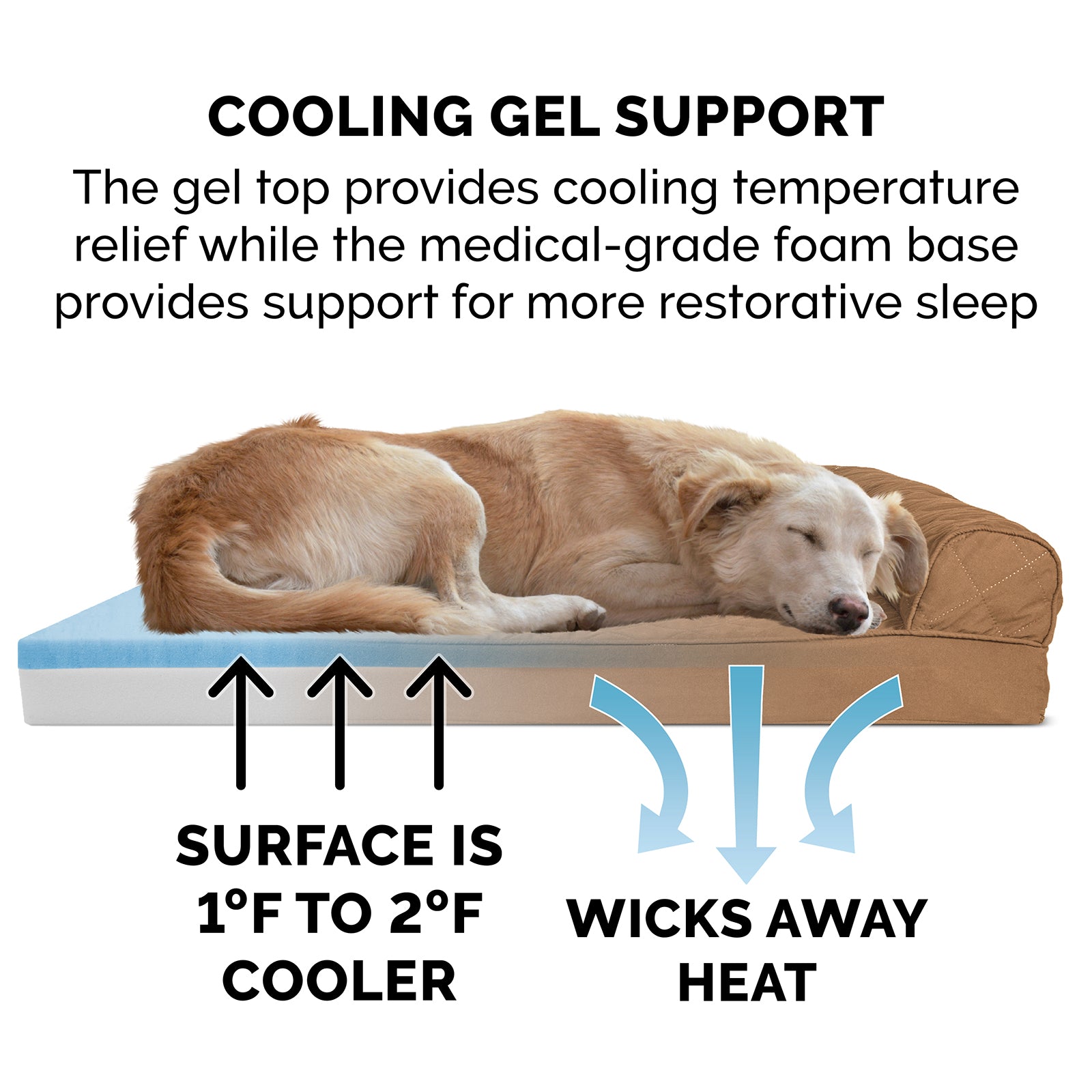 FurHaven Pet Products | Cooling Gel Memory Foam Orthopedic Quilted Sofa-Style Couch Pet Bed for Dogs and Cats， Toasted Brown， Large
