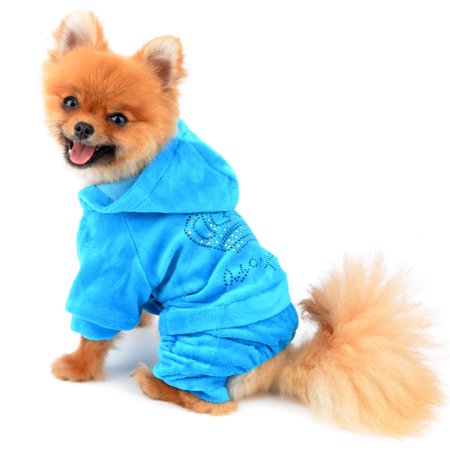 SELMAI Pet Hoodies Tracksuit Jumpsuit for Small Dogs Cats Rhinestone Crown Soft Velvet Winter Hooded Pajamas Outfits Sportswear Sweater with Hat Puppy Clothes