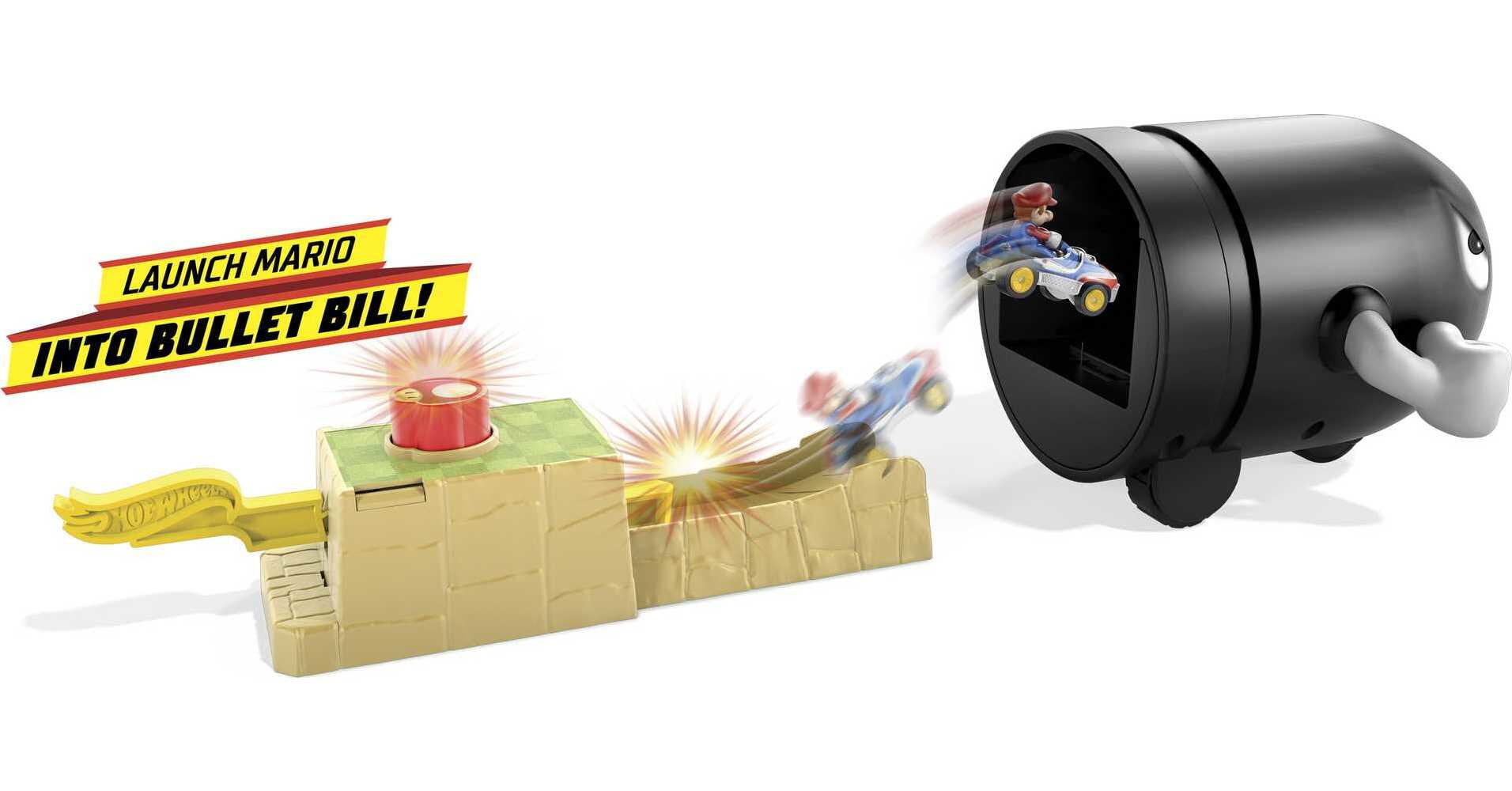 Mario Kart Bullet Bill Launcher and Mario Kart vehicle by Hot Wheels for kids ages 4， 5， 6， 7， 8