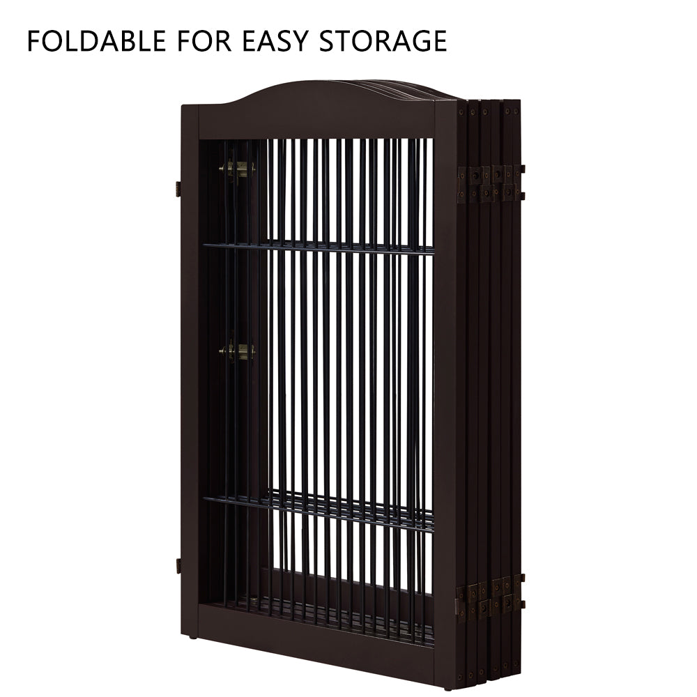 Unipaws Wide Pet Gate， Freestanding Pet Playpen， 6 Panels Dog Gate， Espresso