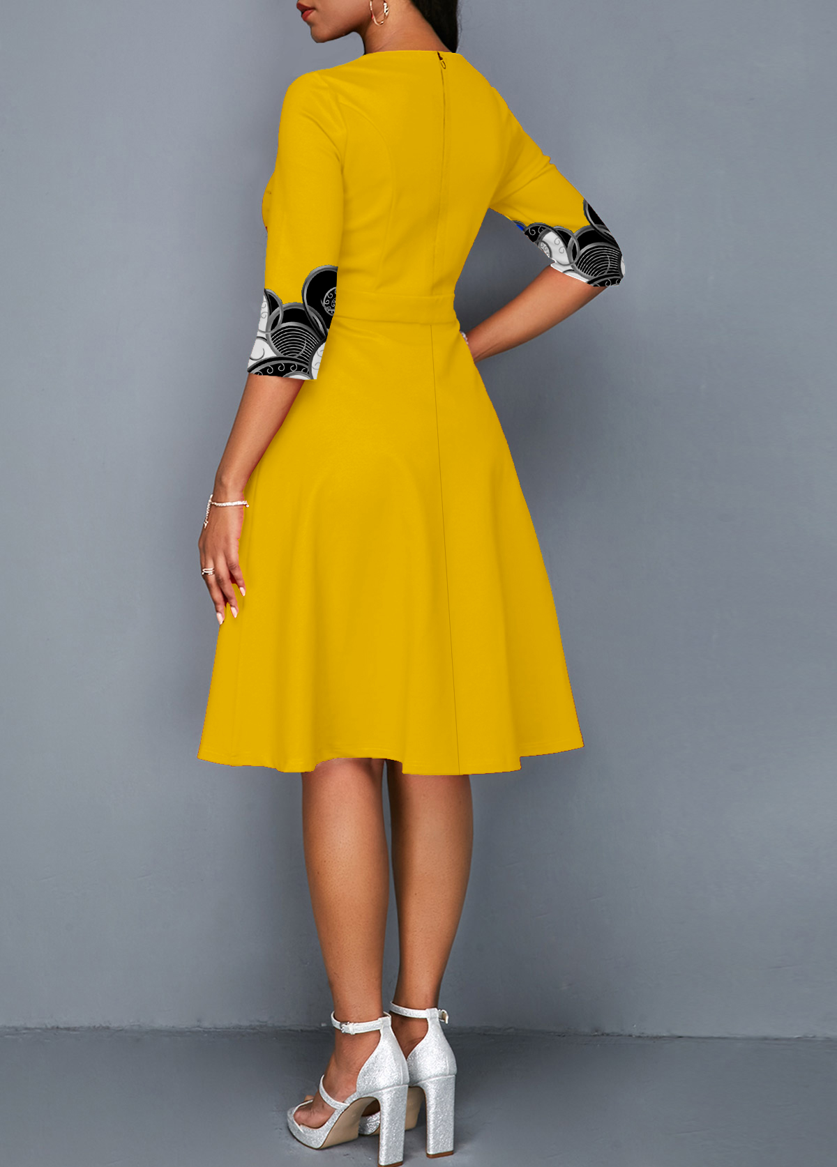 3/4 Sleeve Tribal Print Round Neck Dress