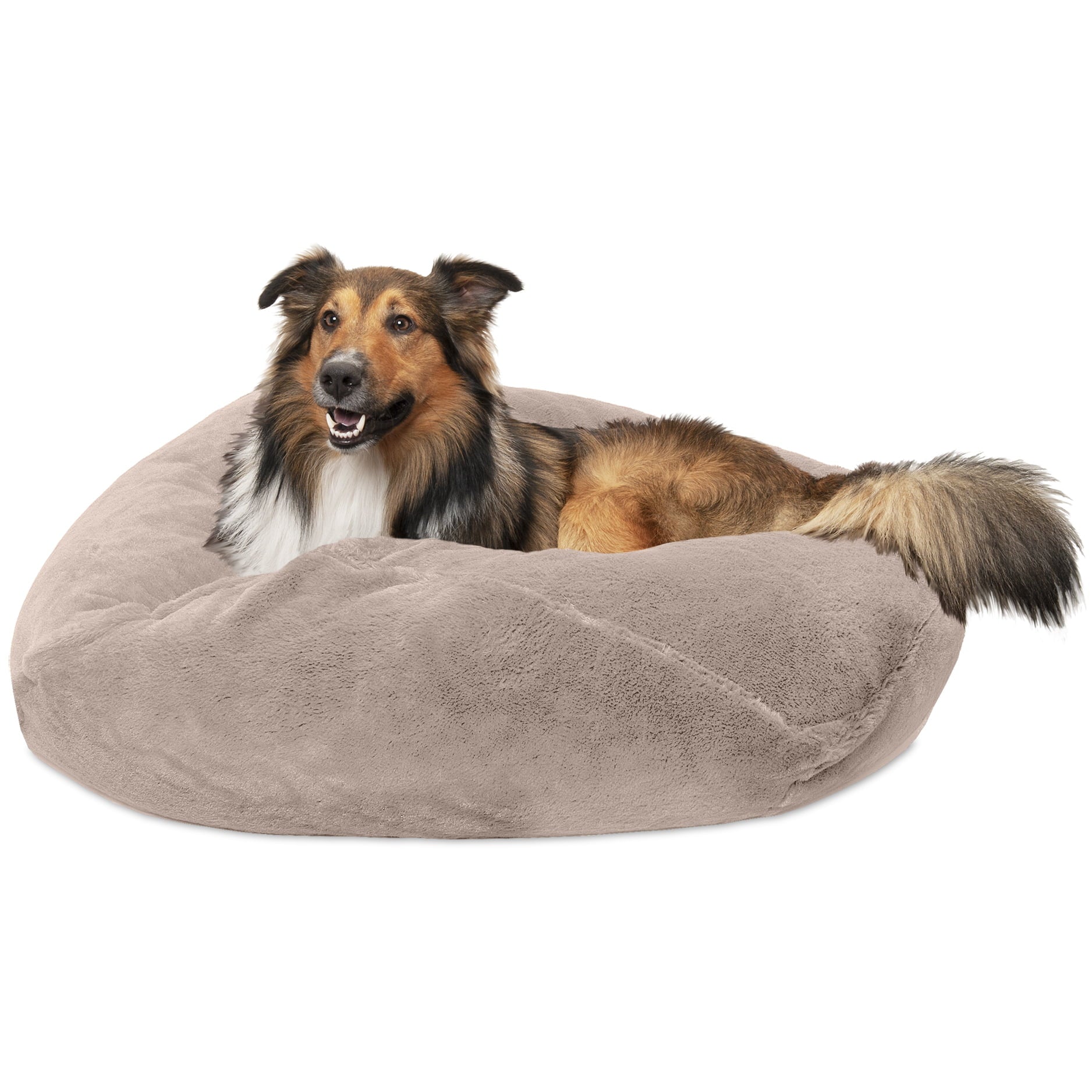 FurHaven | Round Plush Ball Pet Bed for Dogs and Cats， Shell， Large