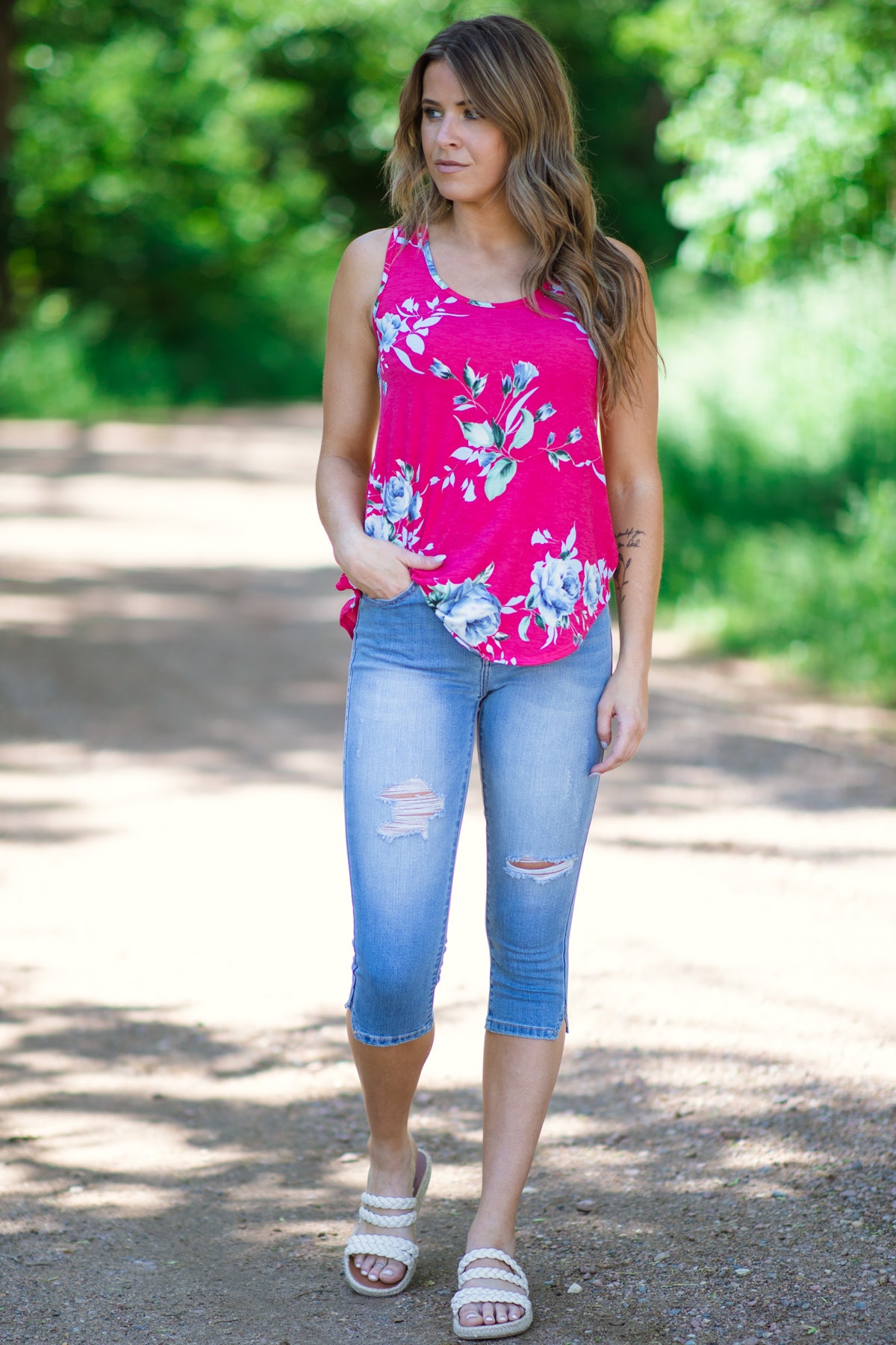 Light Wash Lightly Distressed Capris