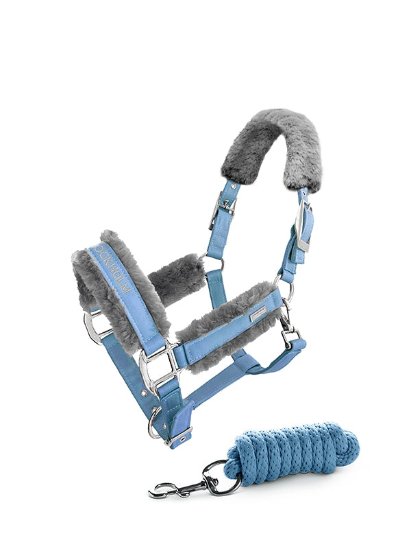 Equestrian Stockholm Fur Halter and Lead Rope Parisian Blue