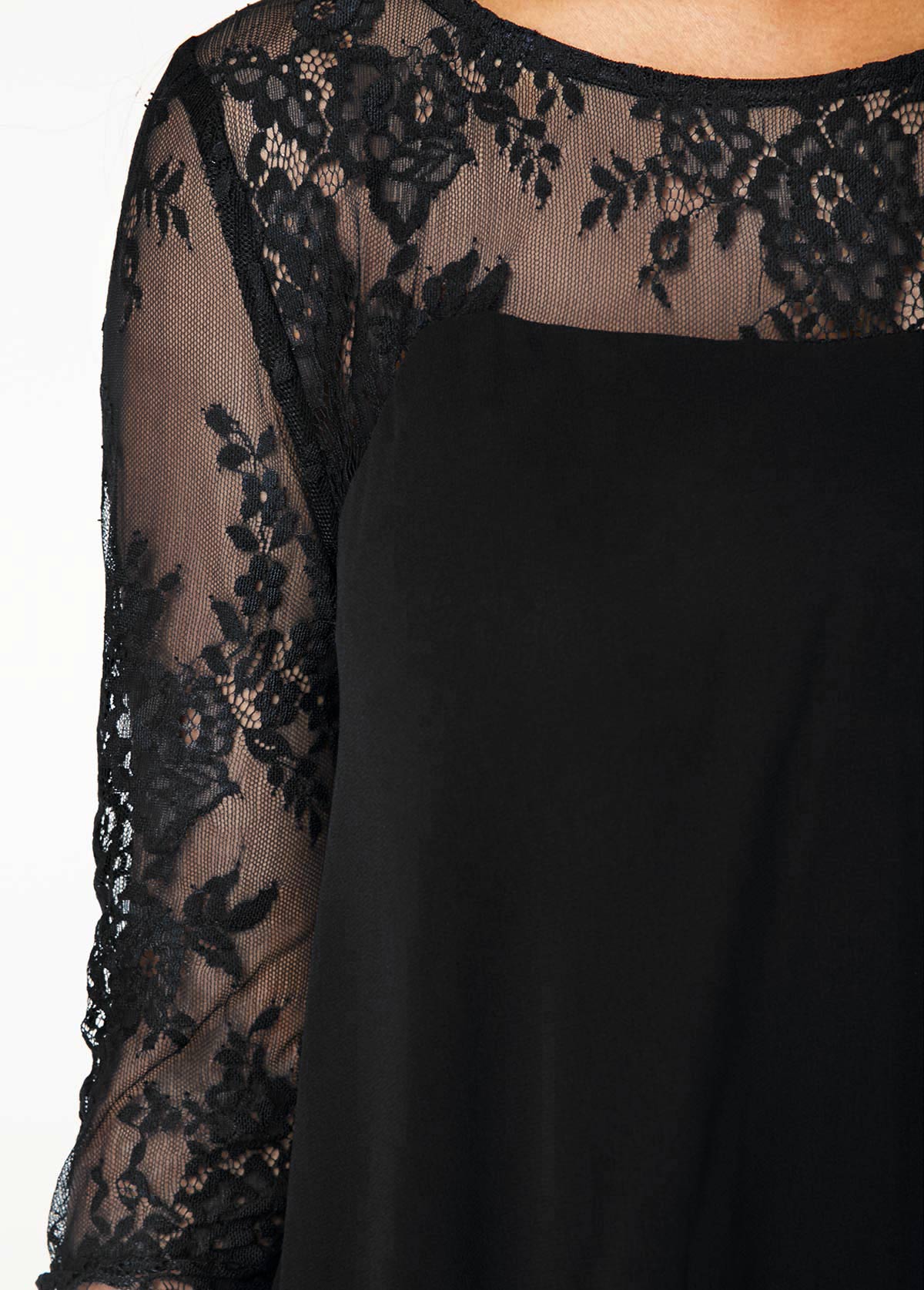 Chiffon Overlay Three Quarter Sleeve Lace Dress