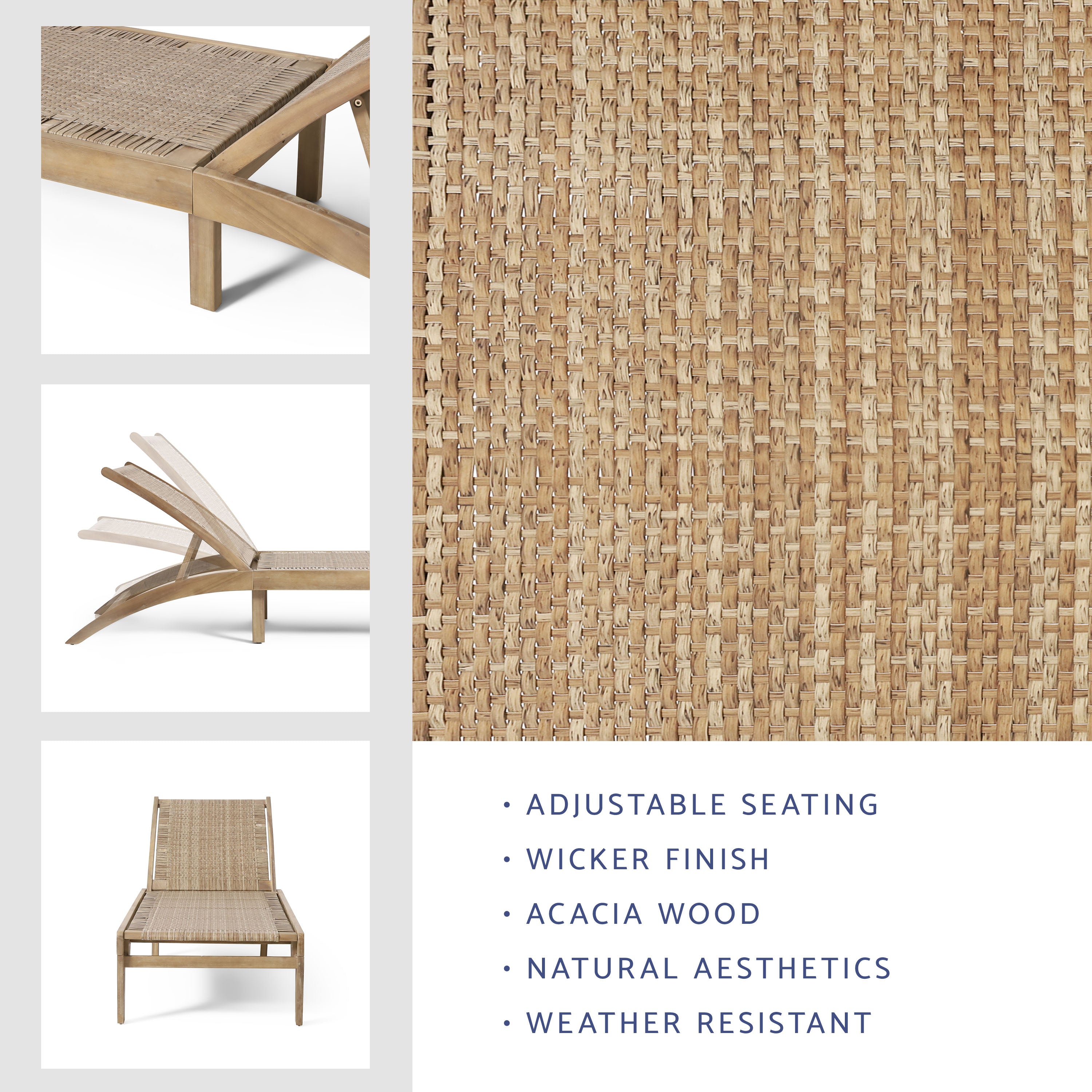 Stetson Outdoor Acacia Wood and Flat Wicker Chaise Lounge