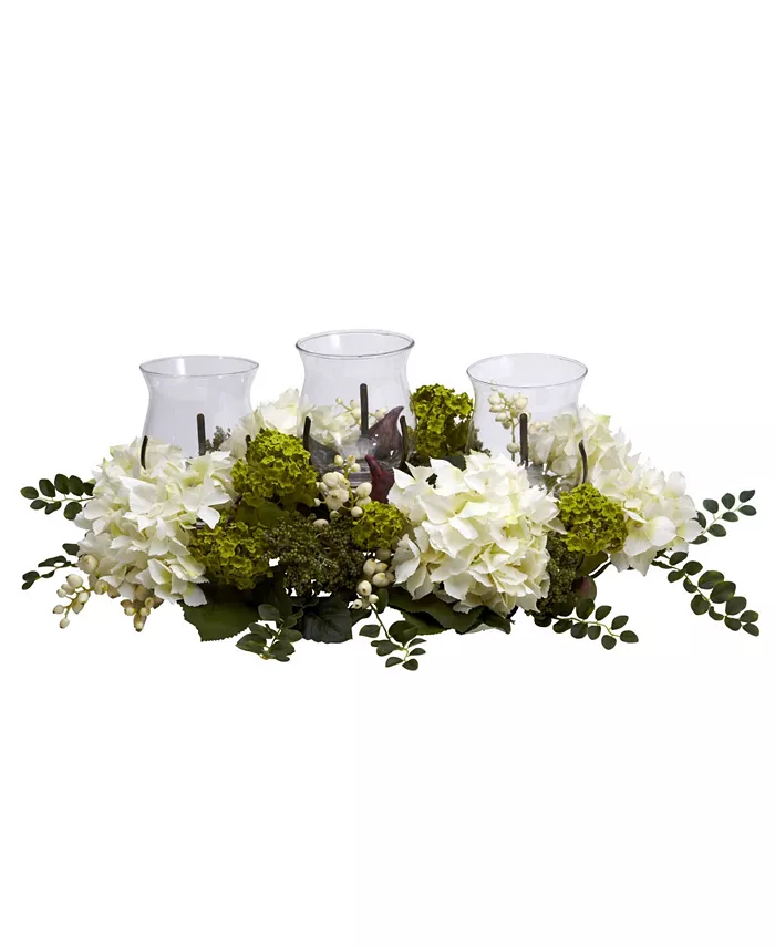 Nearly Natural Snowball Hydrangea Triple Candelabrum