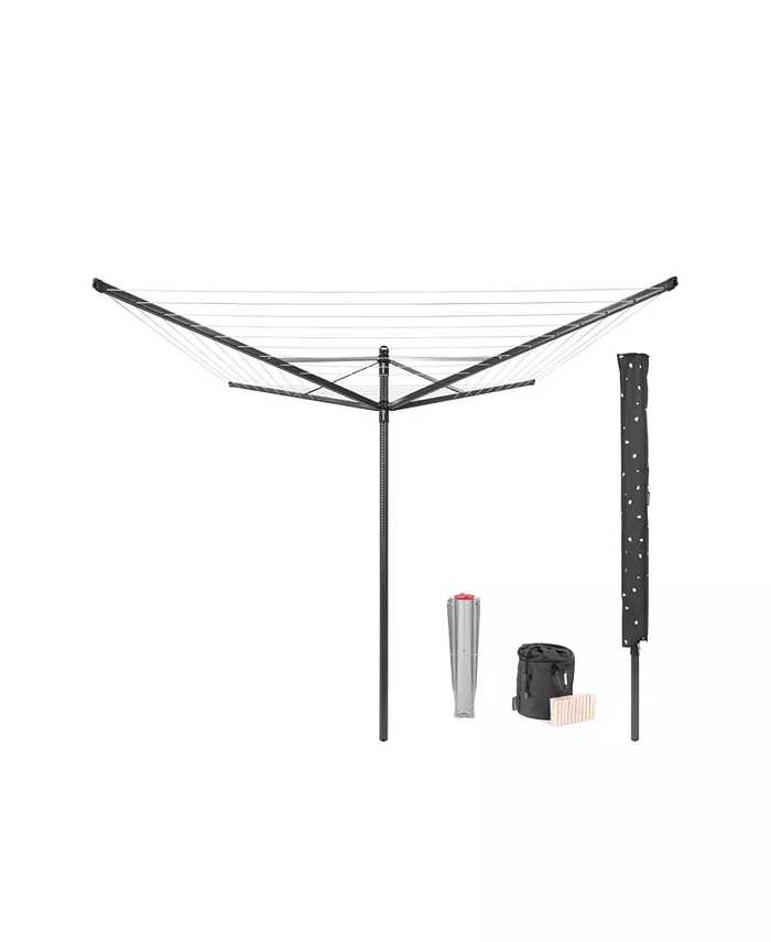 Brabantia Rotary Lift-O-Matic Clothesline - 164'， 50 Meter with Metal Ground Spike， Protective Cover， Peg Bag and Wooden Clothespins Set