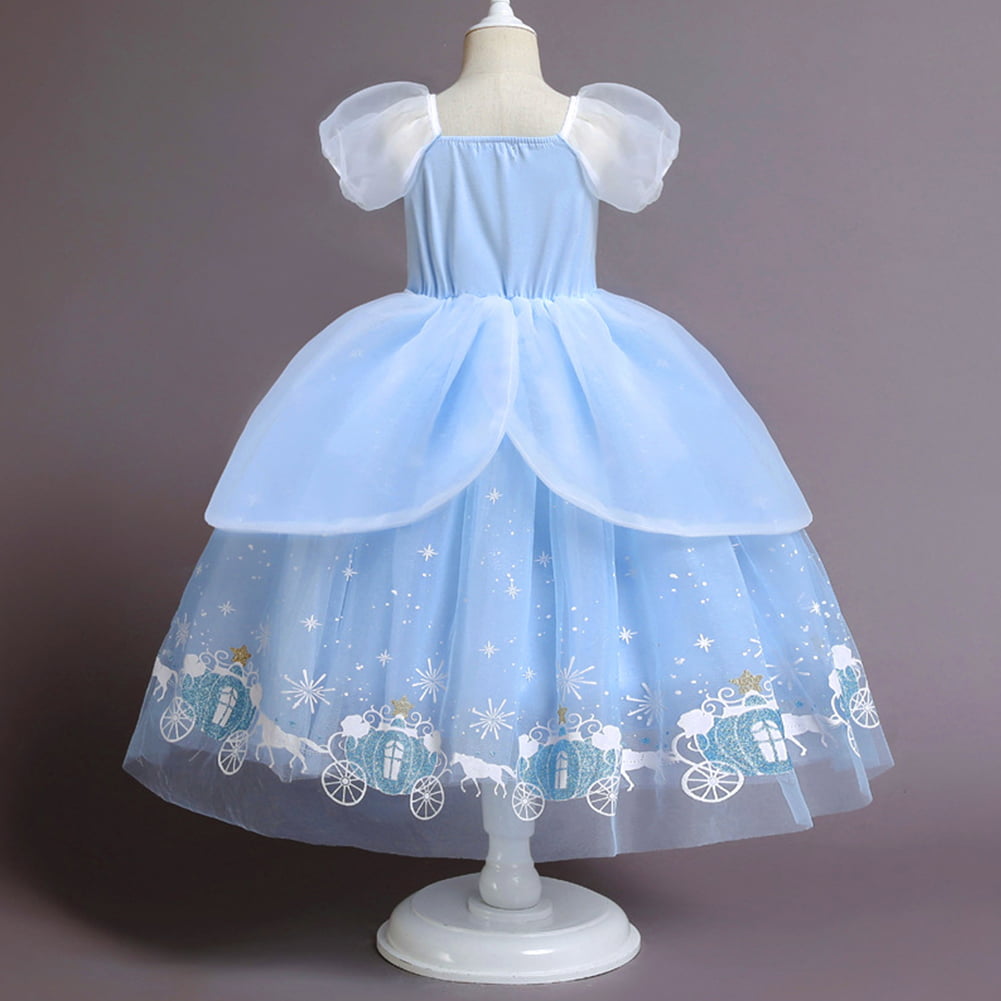 IMEKIS Cinderella Costume for Toddler Girls Princess Costumes Cinderella Dress Up Jewelry Set Crown Fairy Wand Baby Kids Halloween Cosplay Role Play Birthday Outfit 4-5 Years Blue White