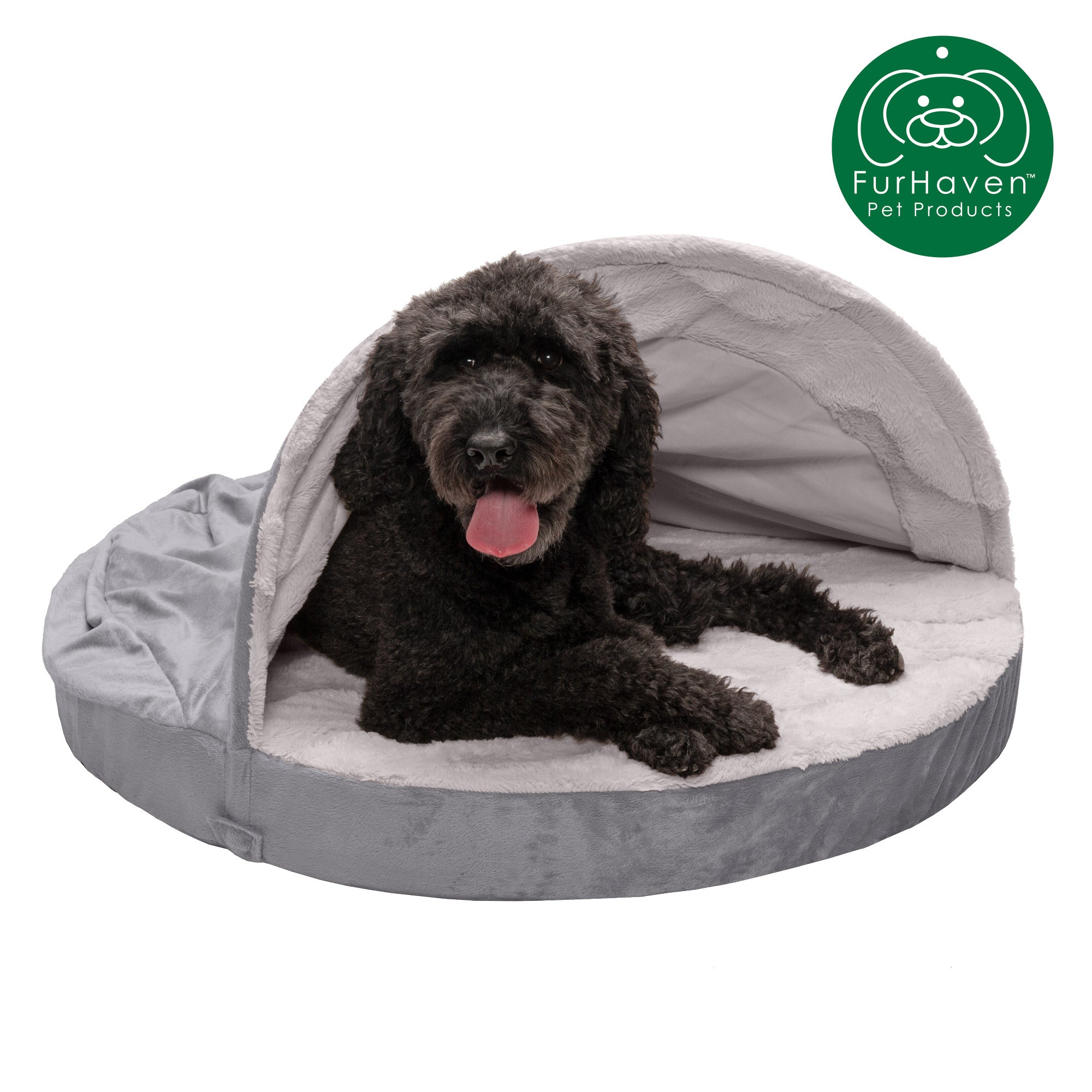 FurHaven | Cooling Gel Wave Fur and Velvet Snuggery Pet Bed for Dogs and Cats， Dark Gray， 35-Inch