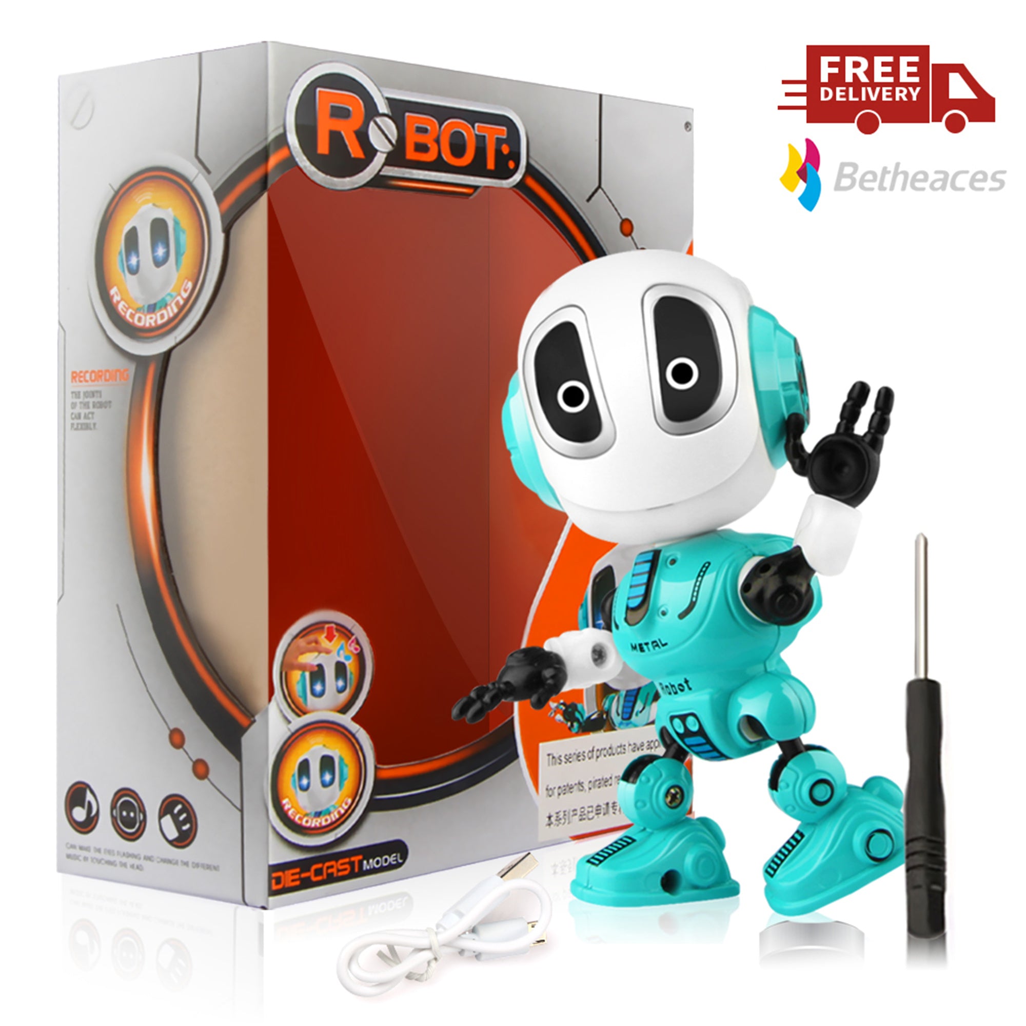 Wupuaait Rechargeable Talking Robot Toy for 3-9 Y Kids with Touch Sensitive Led， Blue