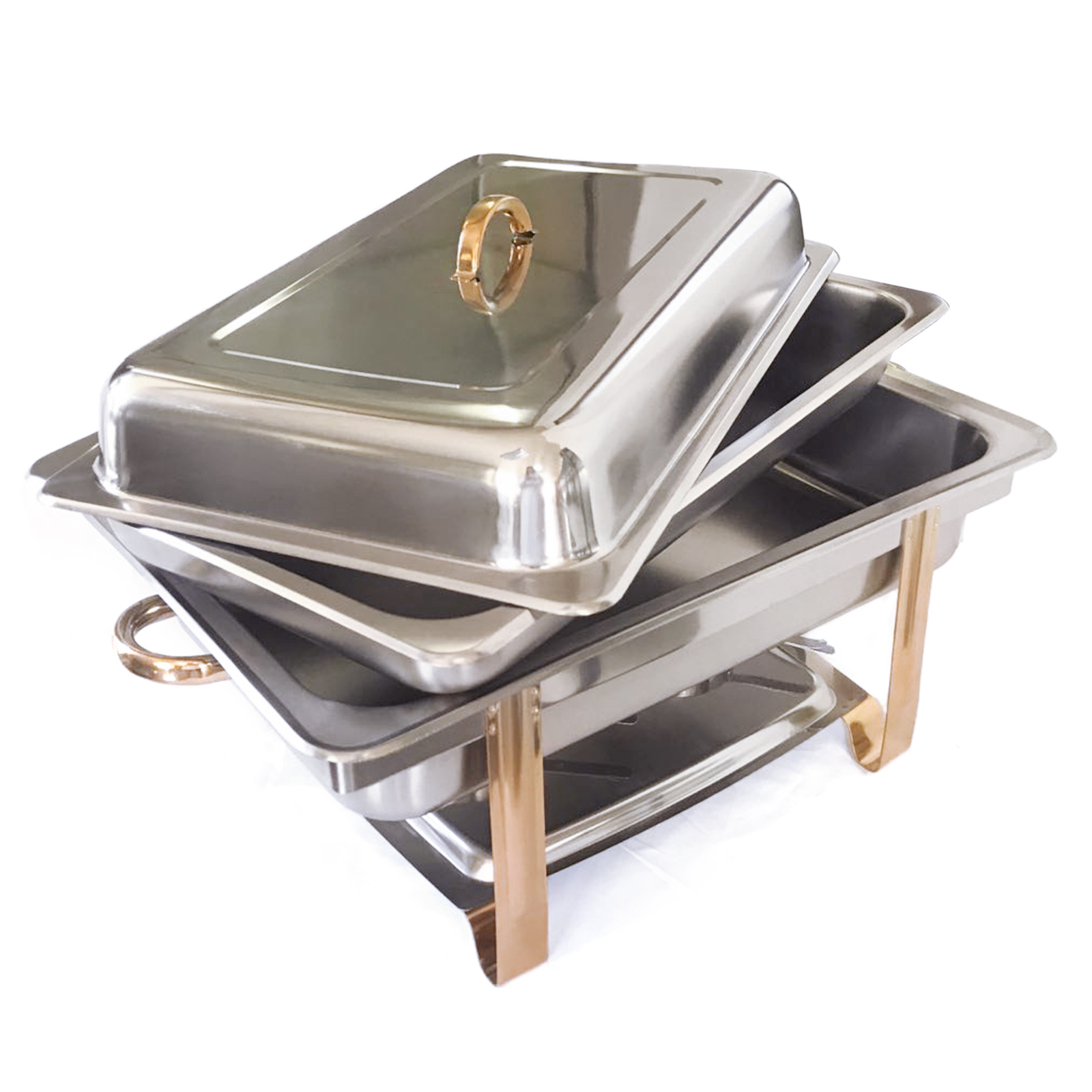Anqidi 9L Chafing Dish Set Stainless Steel Rectangular Folding Chafer Food Warmer Container w/Lid for Catering Buffet