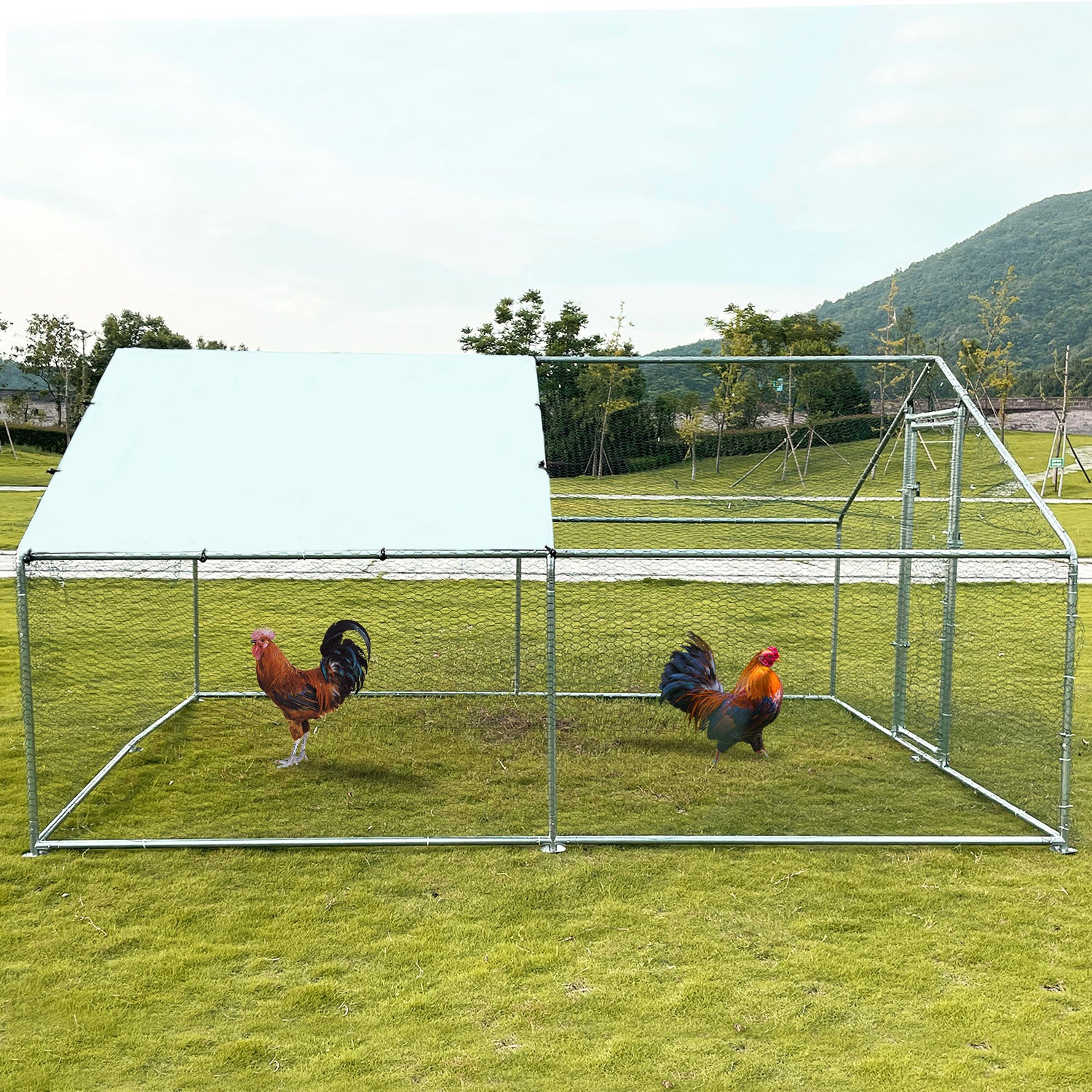 ICLBC Large Chicken Coop Run Pen Cage Hen House W/ Roof Cover 10x13ft， Metal， Walk in