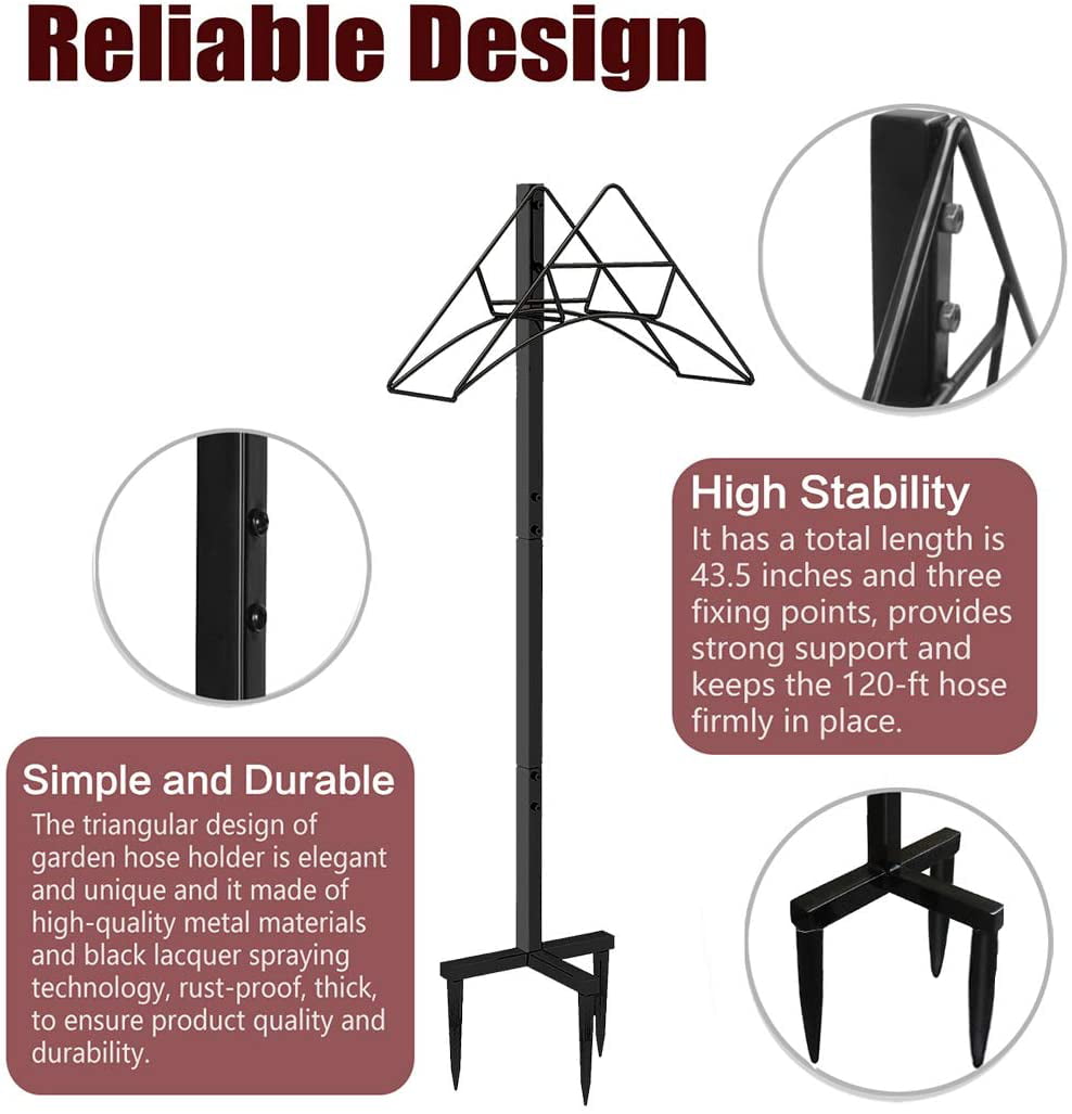 Artigarden Garden Hose Holder - Free Standing Metal Water Hose Stand Heavy Duty Flexible Pipe Storage Hanger Organizer for Lawn and Yard