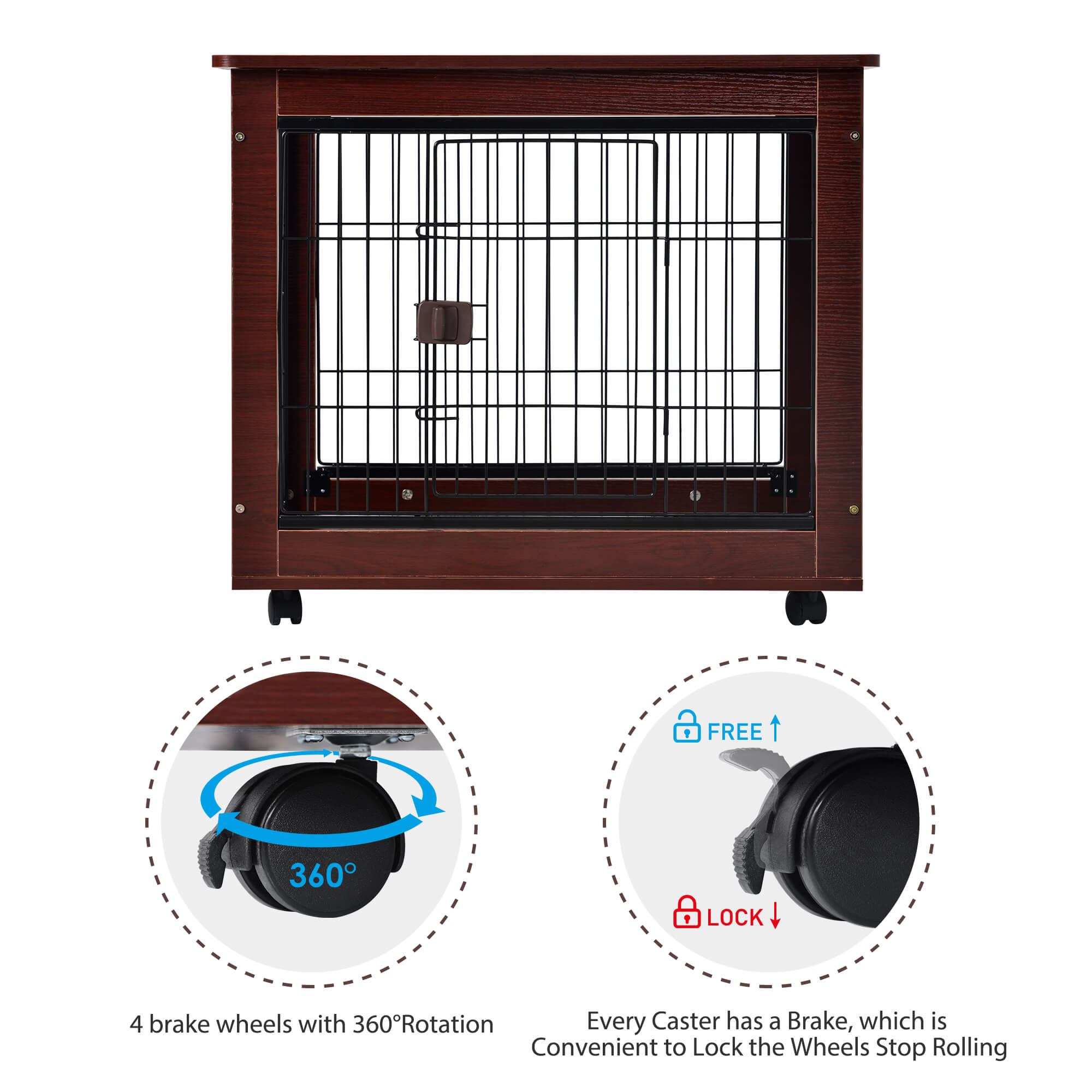 31'' Furniture Style Pet Dog Crate Cage with Wooden Structure