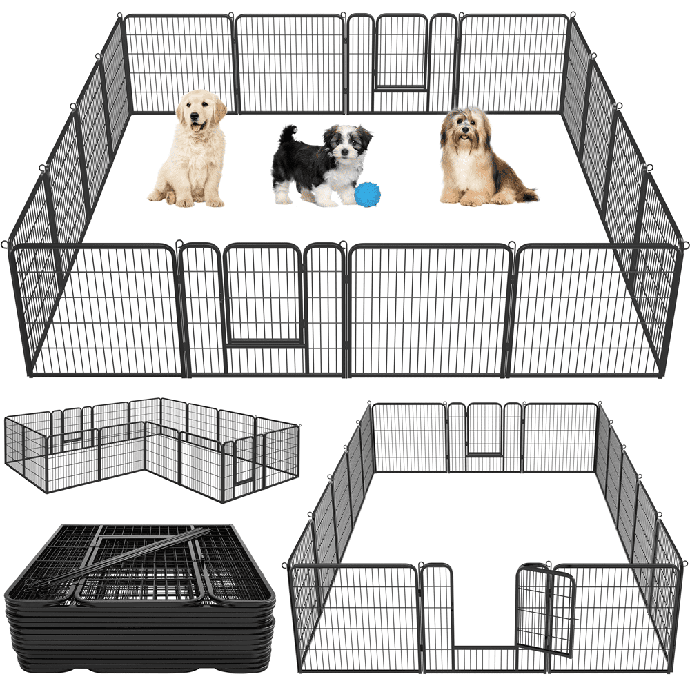 Topeakmart 16 Panel Metal Dog Playpen Heavy Duty Pet Fence with Door， Black