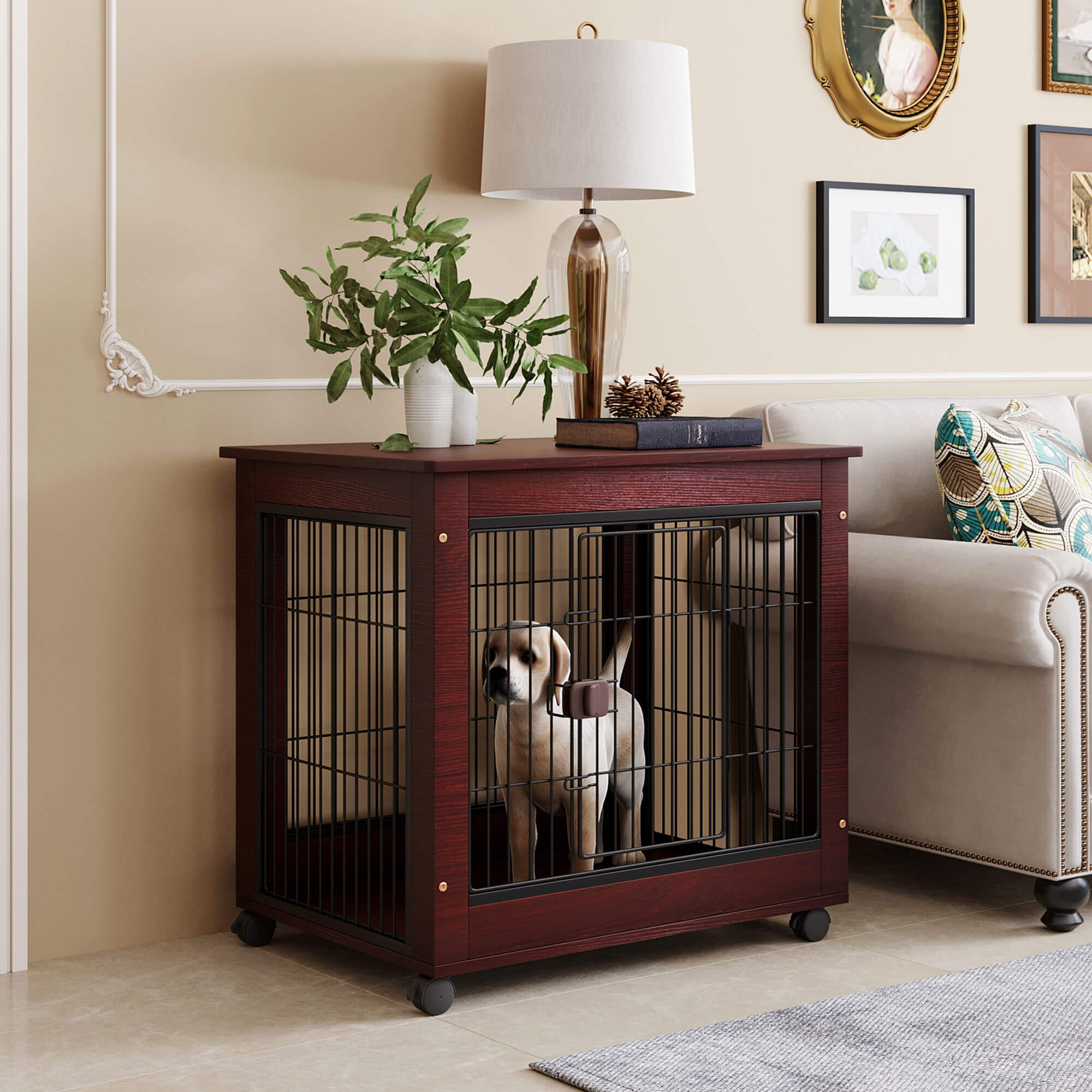 31'' Furniture Style Pet Dog Crate Cage with Wooden Structure