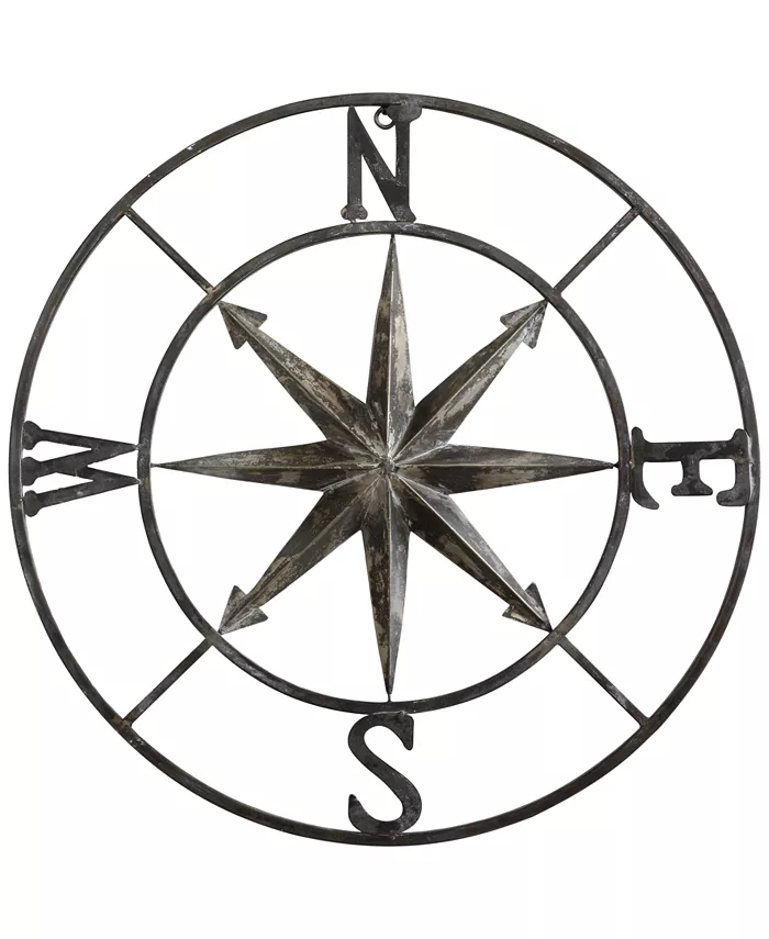 3R Studio  30'' Round Metal Compass Wall Dandeacutecor