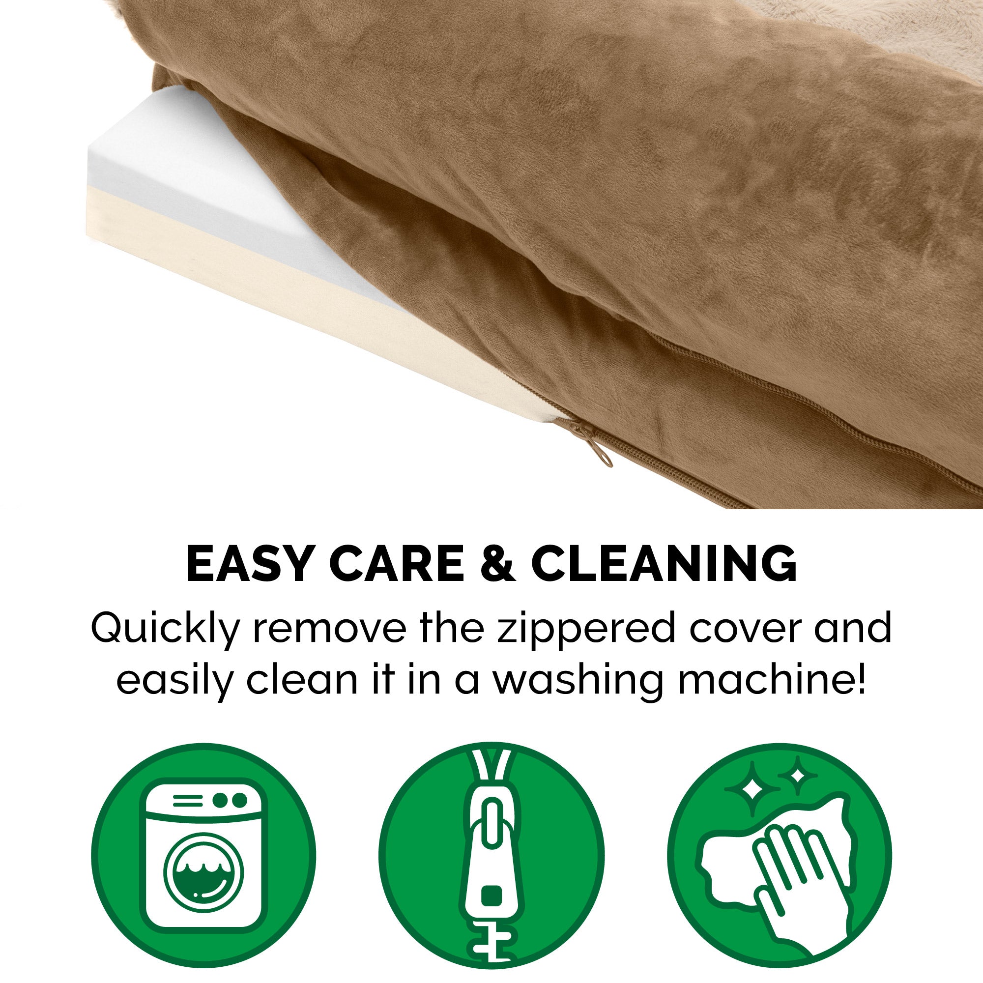 FurHaven | Deluxe Memory Foam Wave Fur and Velvet L-Chaise Lounge Pet Bed for Dogs and Cats， Brownstone， Medium