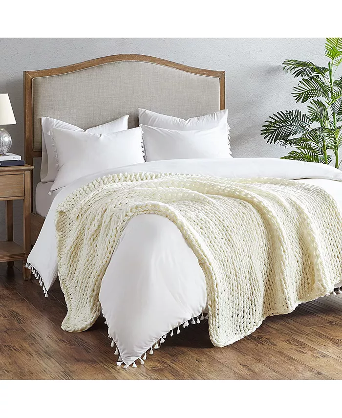 Gracie Mills Handmade Chunky Double Knit Throw， Ivory - Full