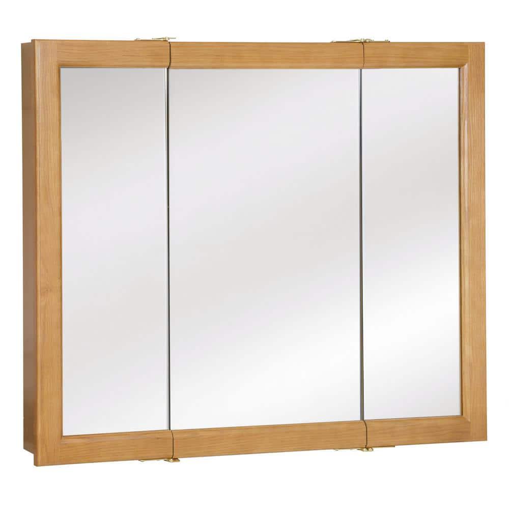 Design House Richland 36 in W x 30 in H x 445 in D Framed TriView SurfaceMount Bathroom Medicine Cabinet in Nutmeg Oak